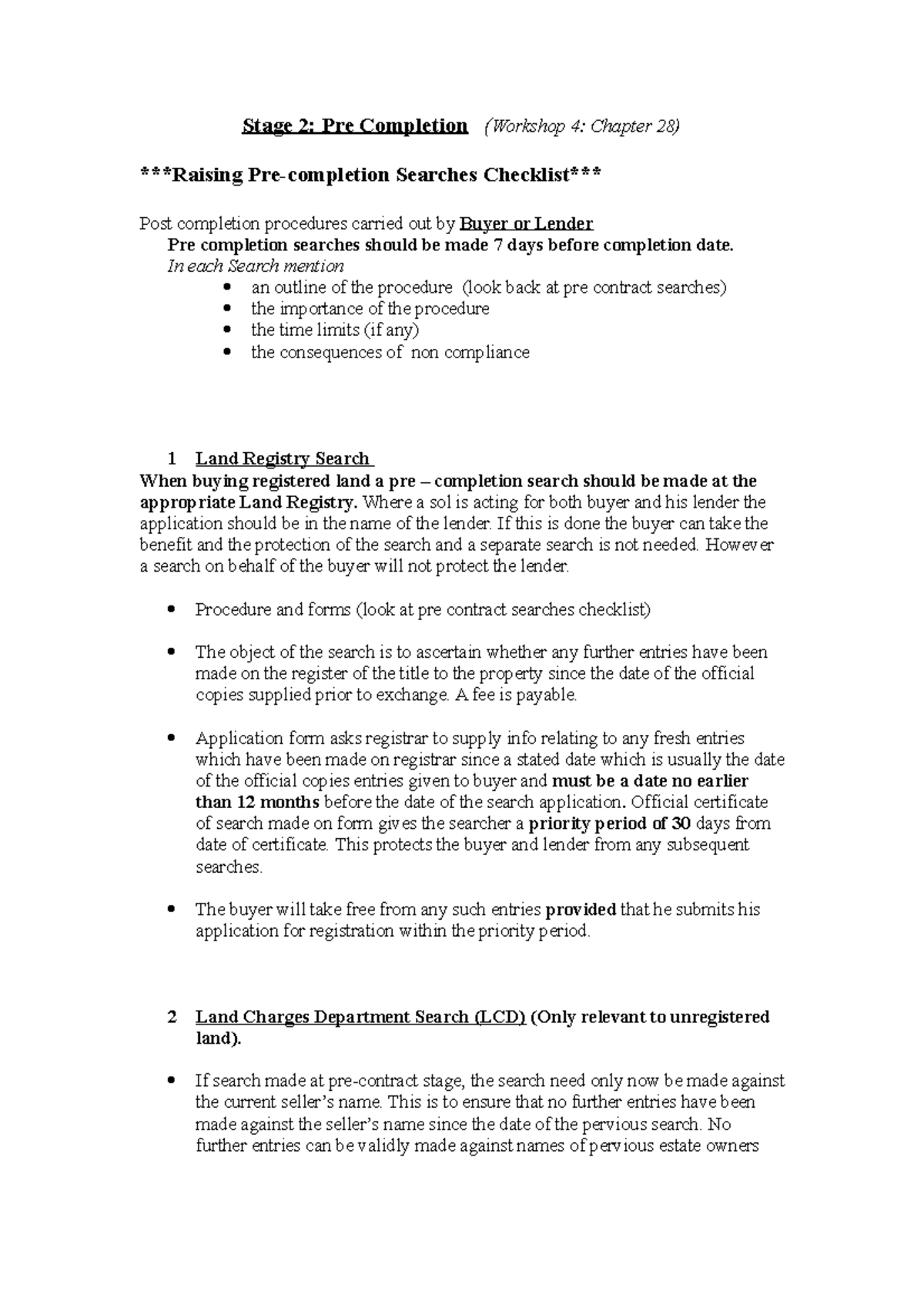 Property pre-completion - Stage 2: Pre Completion (Workshop 4: Chapter ...