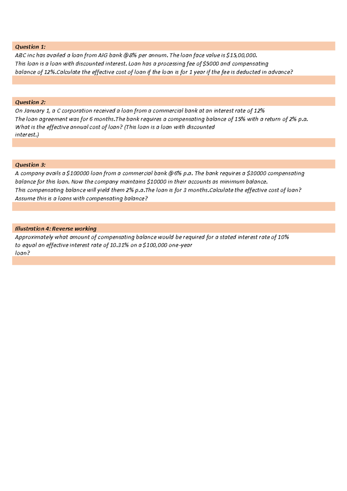 Short Term Bank Loan Questions: Effective Cost Analysis - Studocu