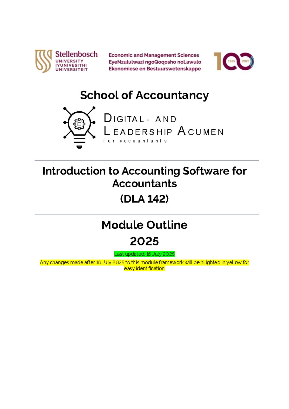 DLA 142 2025: Module Framework for Accounting Software Introduction ...