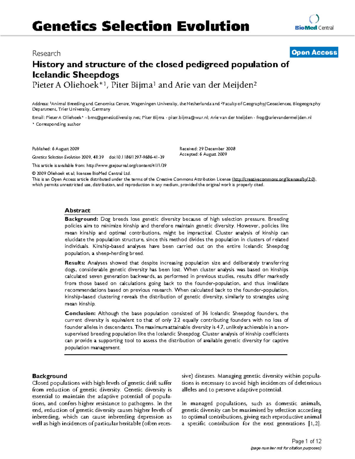 History and Genetic Diversity of the Icelandic Sheepdog Population ...