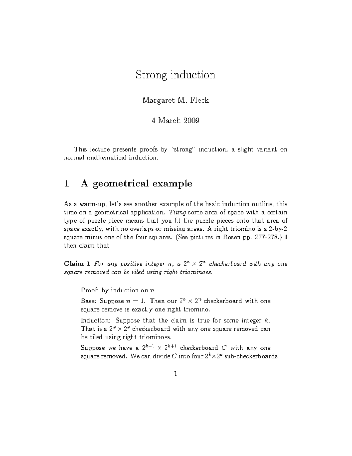 Lect 18: Strong Induction Explained with Examples and Proofs - Studocu