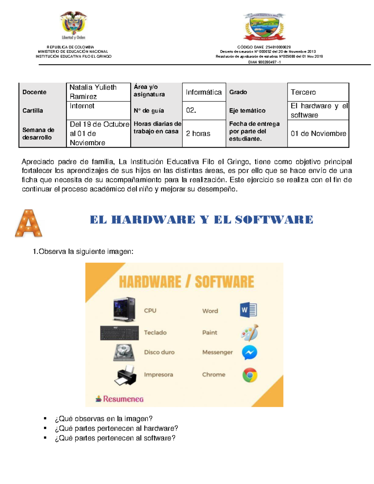 Guía 02: Hardware y Software - Informática Grado 3 - Studocu