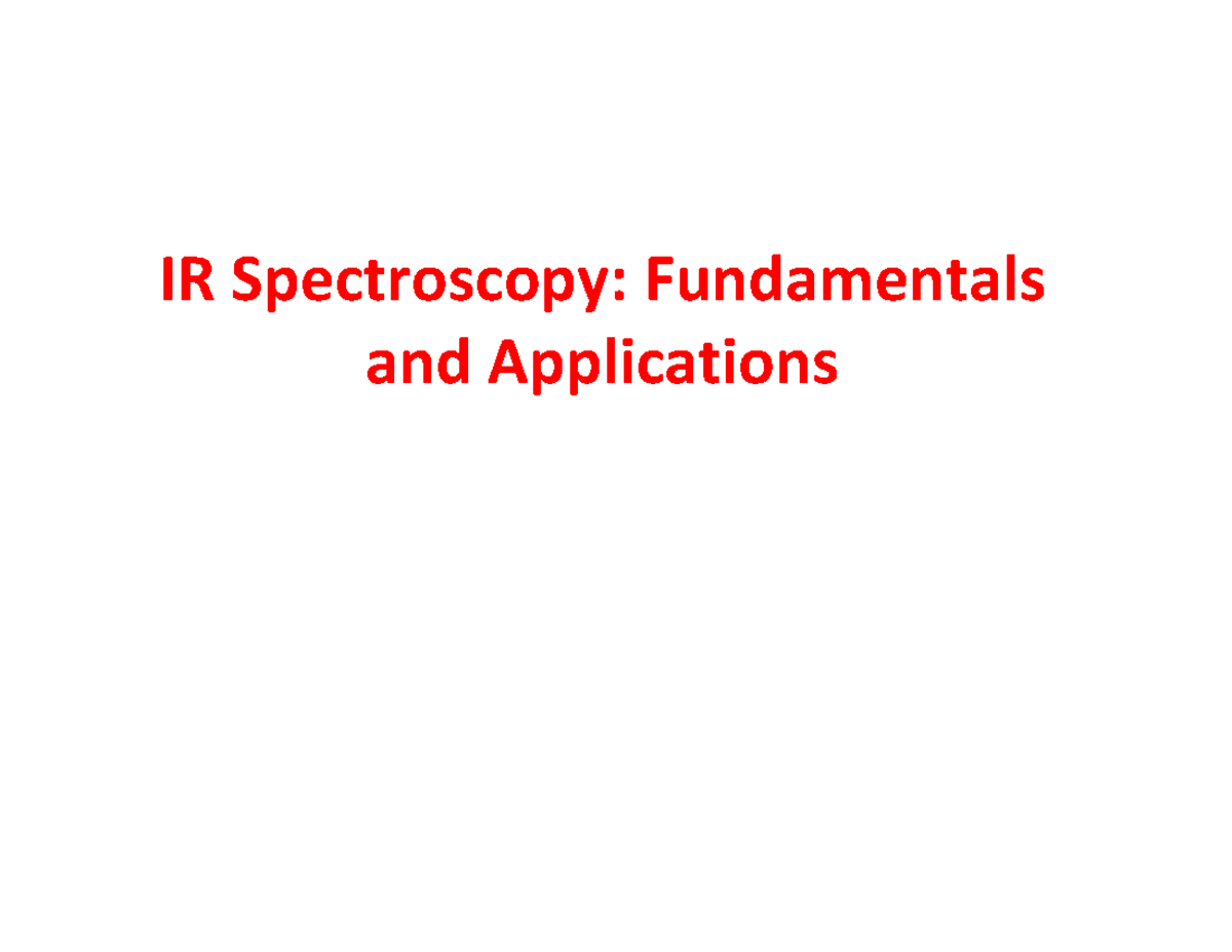 IR Spectroscopy: Fundamentals and Applications for Instrumental ...