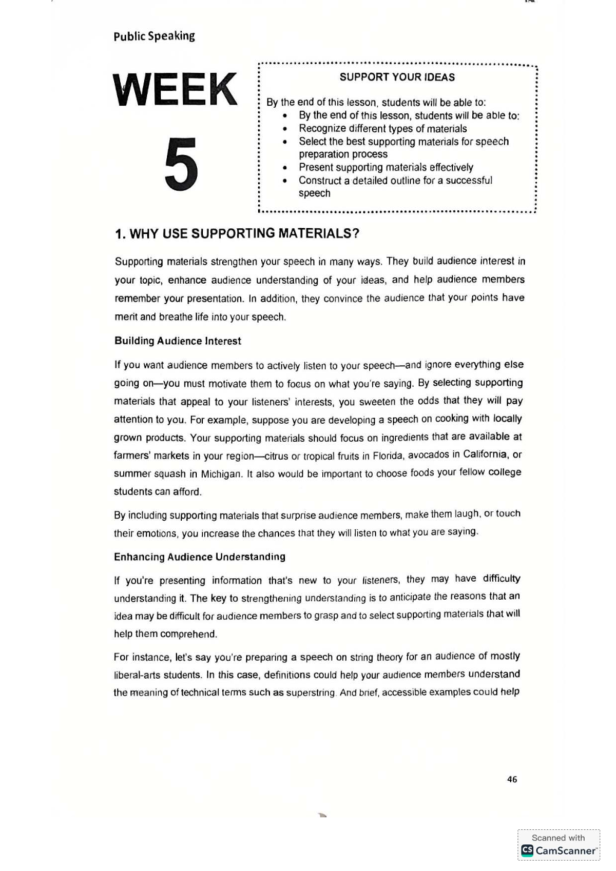 Public Speaking: Week on Supporting Your Ideas and Materials - Studocu