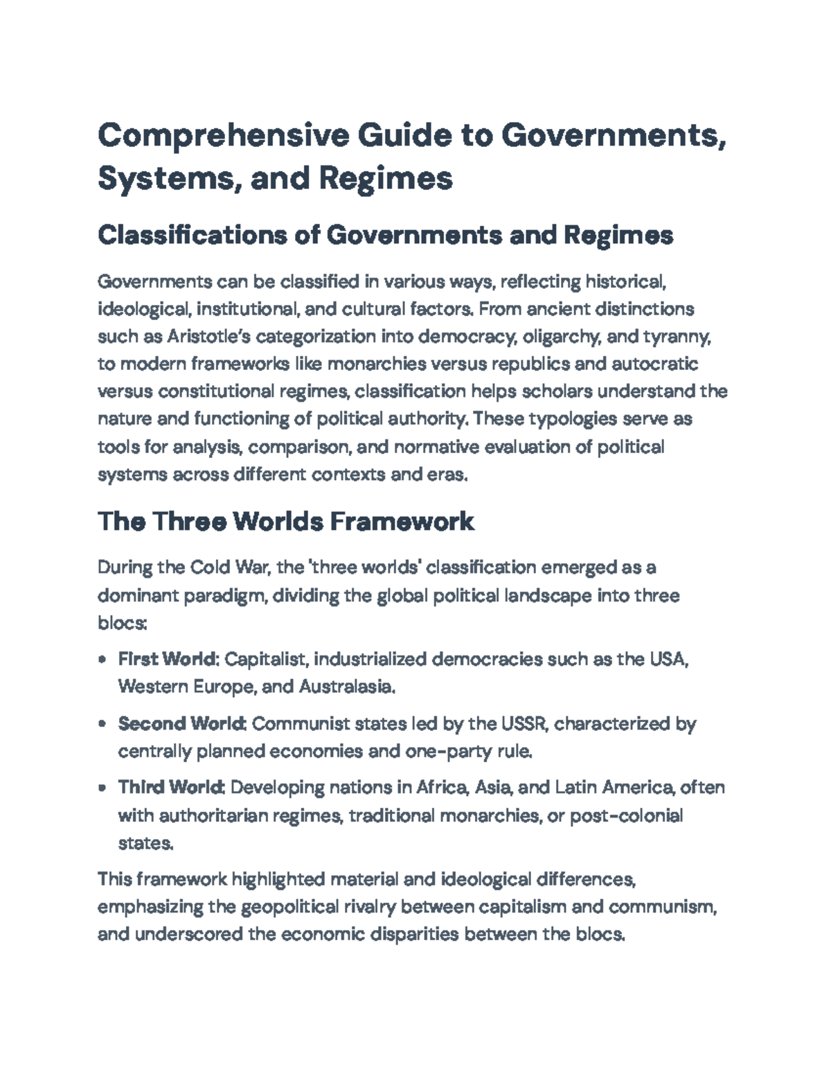 Comprehensive Analysis of Political Regimes and Systems (POL 101) - Studocu