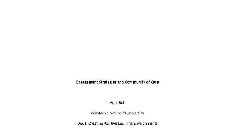 D661 Task 1: Engagement Strategies for Positive Learning Environments ...