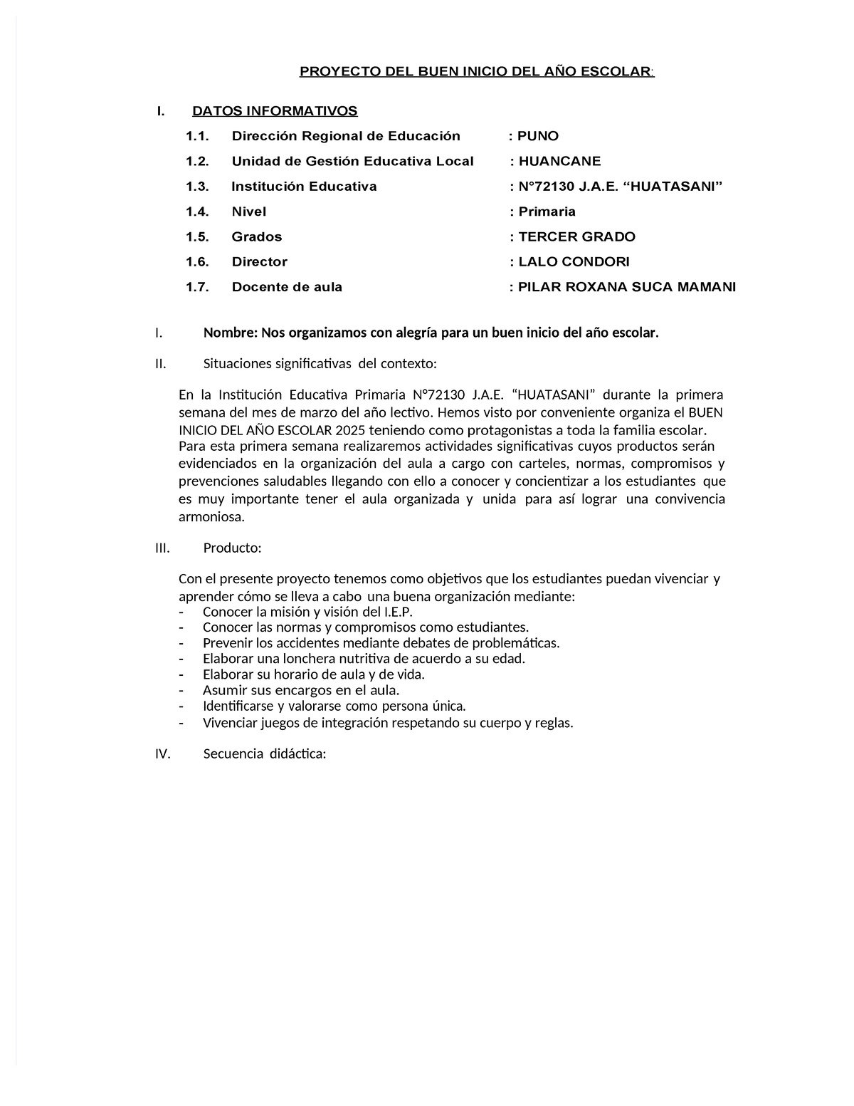 Pdf proyecto del buen inicio del ao escolar - PROYECTO DEL BUEN INICIO ...