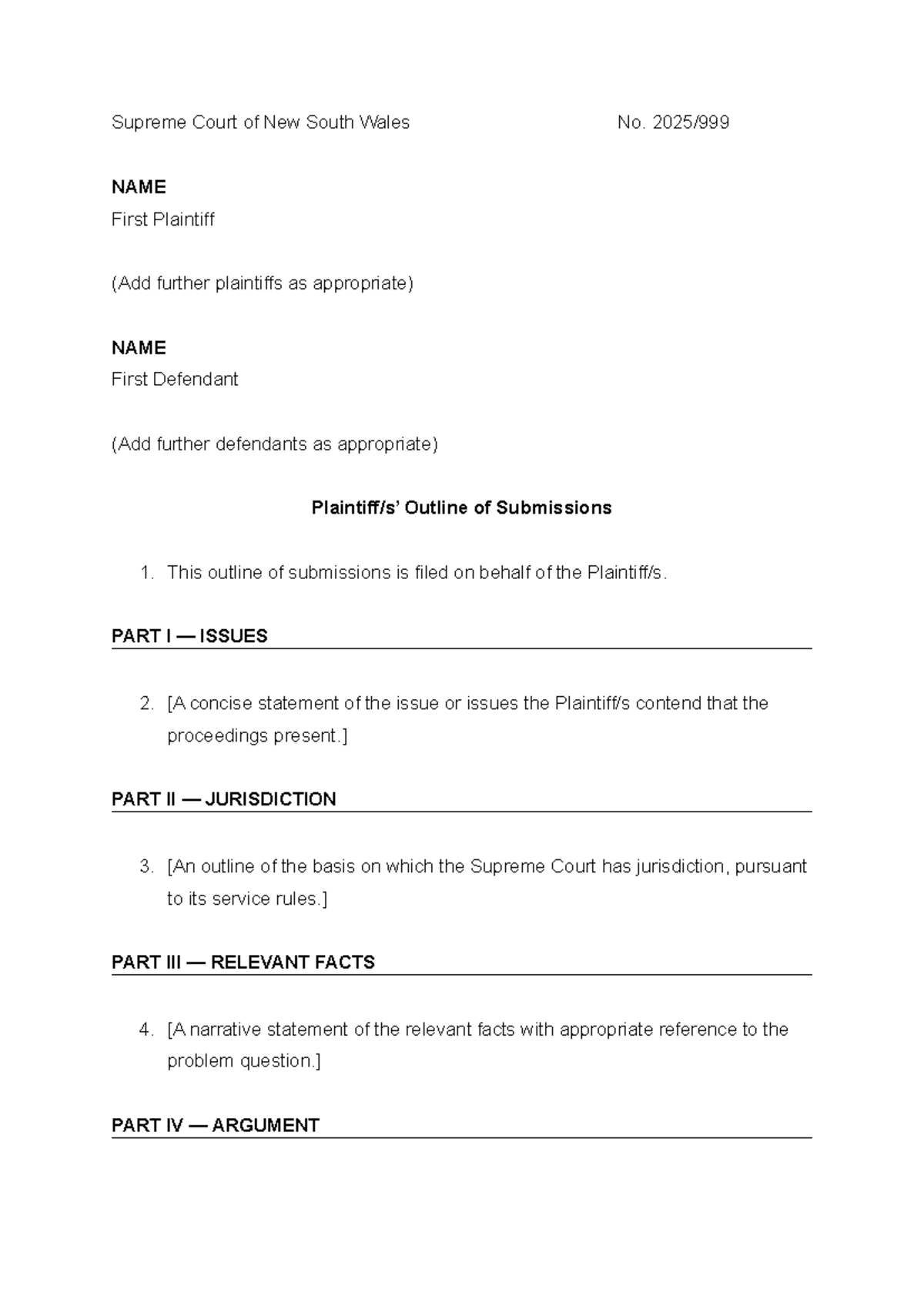 AT3 - Legal Submission Outline for NSW Supreme Court Case - Studocu