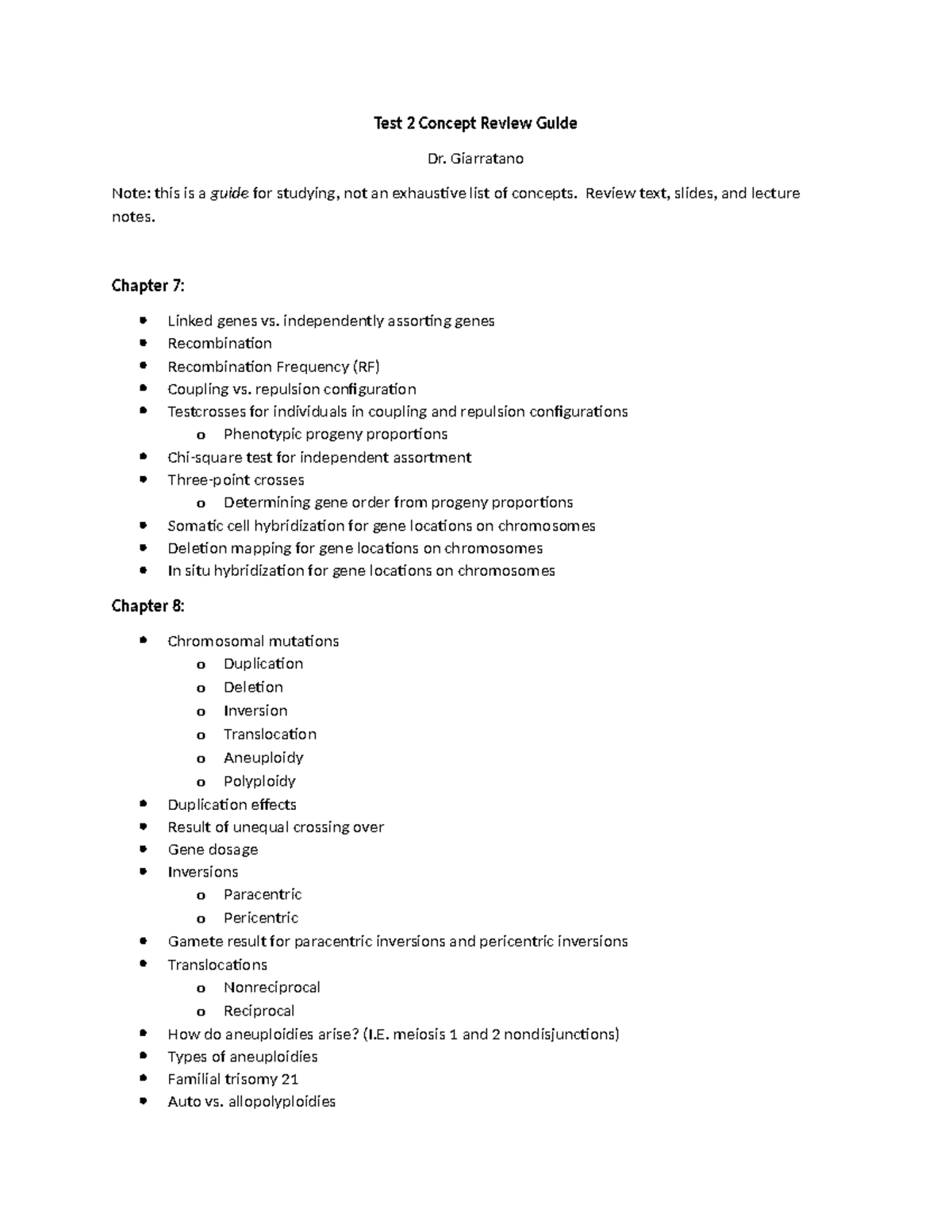 Test 2 Study Guide: Genetics Concepts Overview (BIOL 101) - Studocu