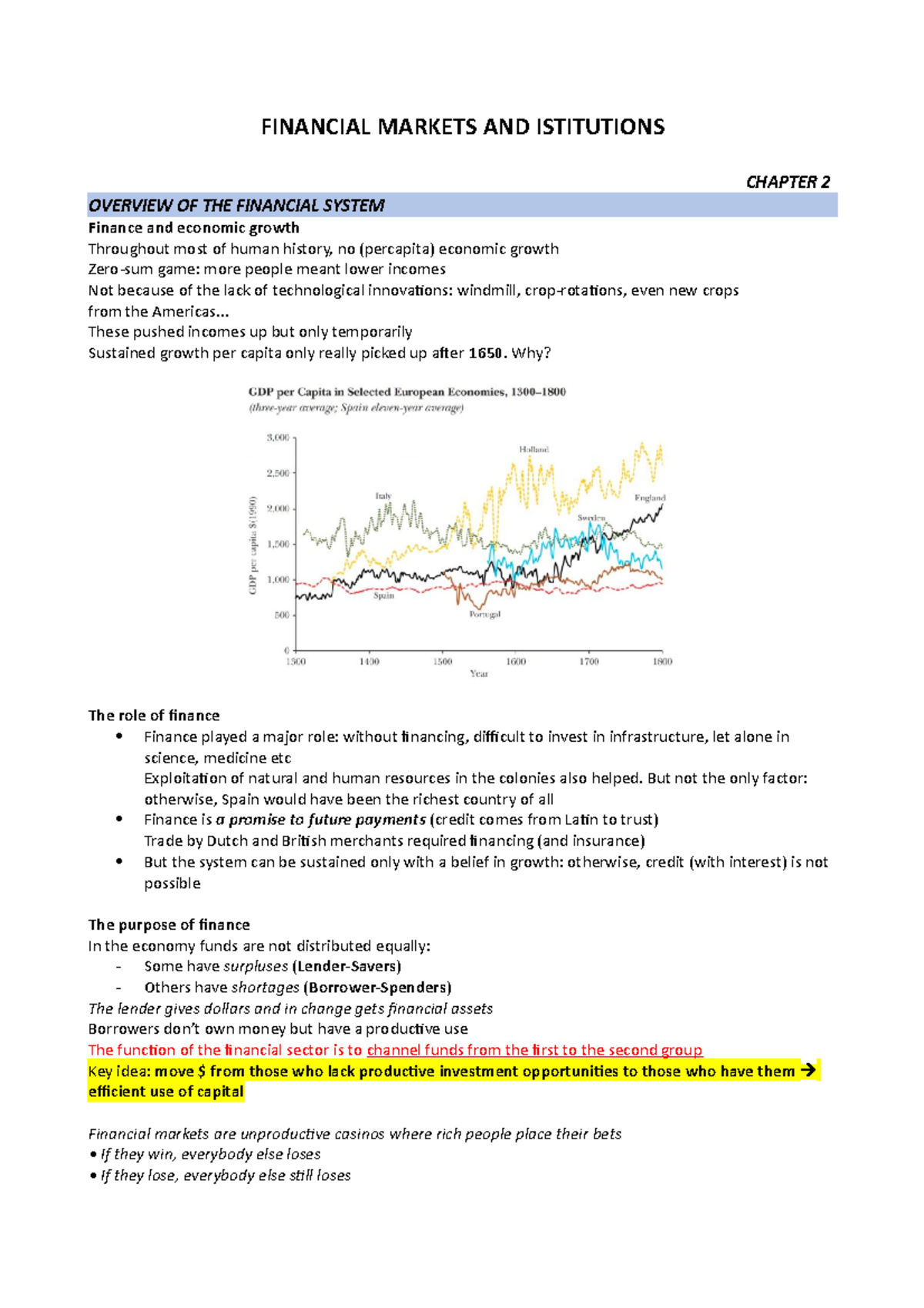 Financial Markets and Institutions: Chapter 2 Overview of the System ...