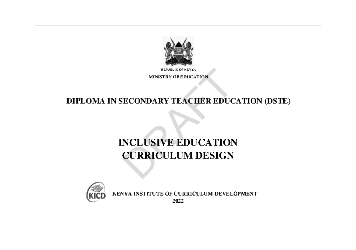 DSTE Curriculum Design for Inclusive Education - Draft Nov 2022 - Studocu