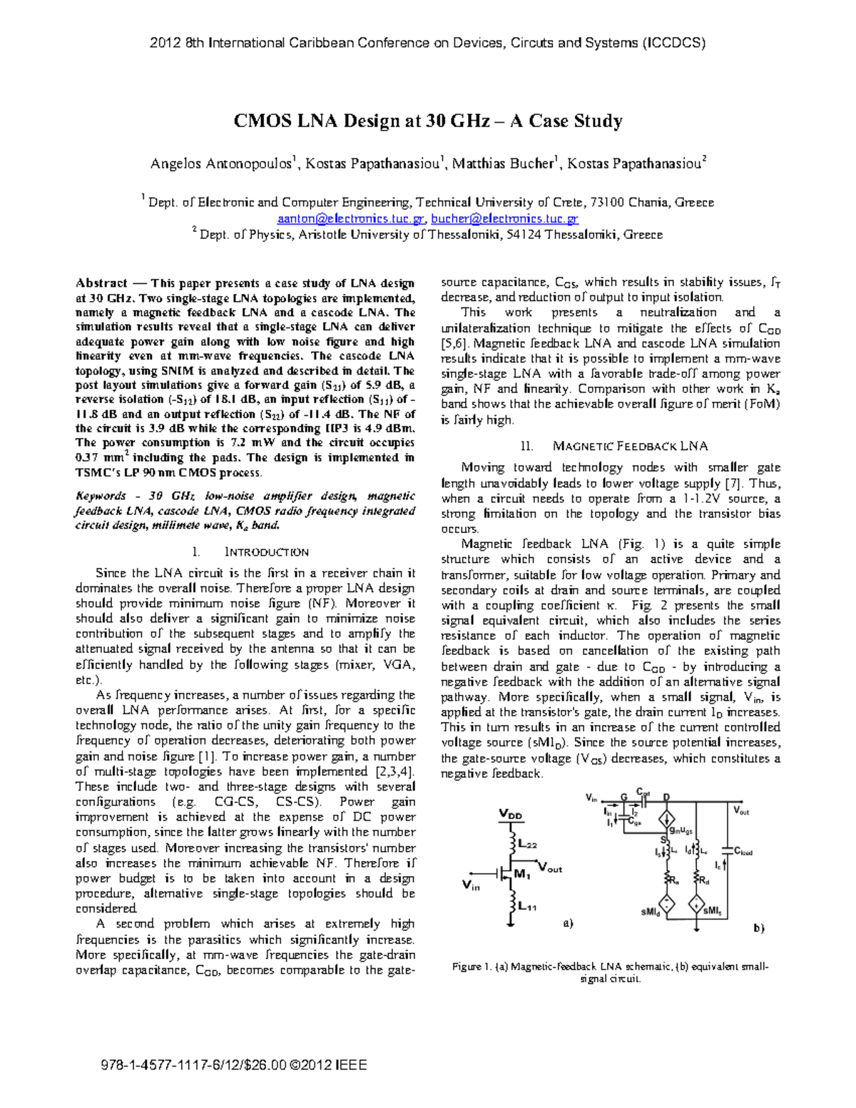 2012 ICCDCS Case Study: CMOS LNA Design at 30 GHz - Studocu