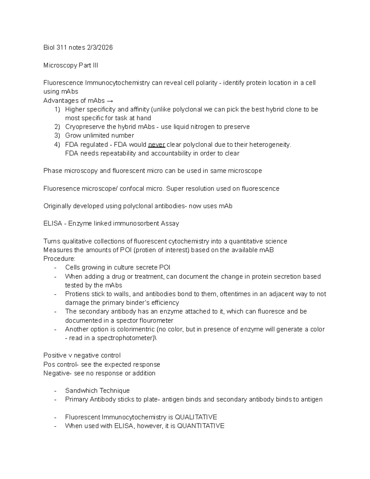 Biol 311 Final Exam Notes: Microscopy & Immunocytochemistry Insights ...