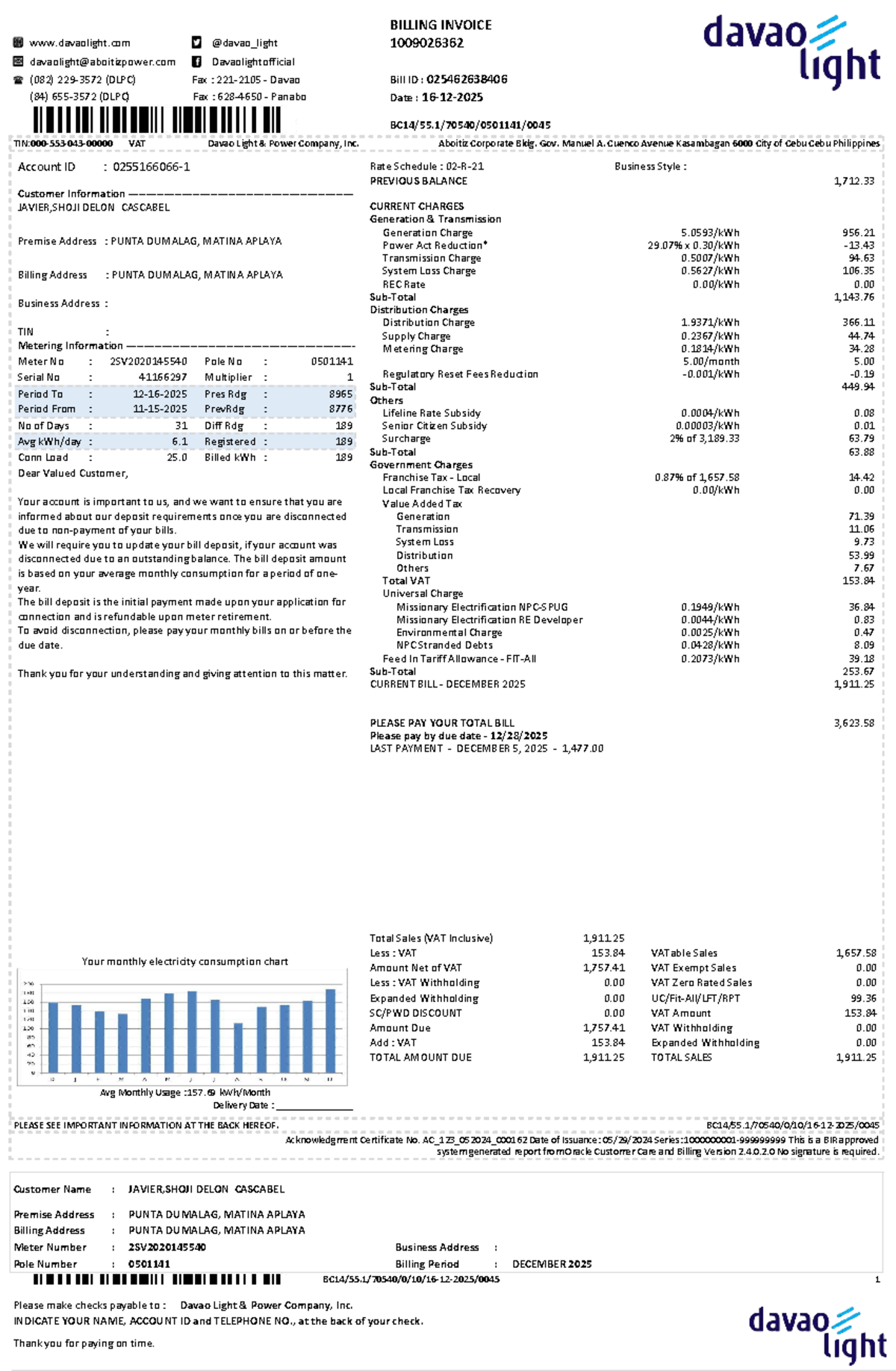(082) (DLPC) Davao Light Billing Invoice - December 2025 - Studocu