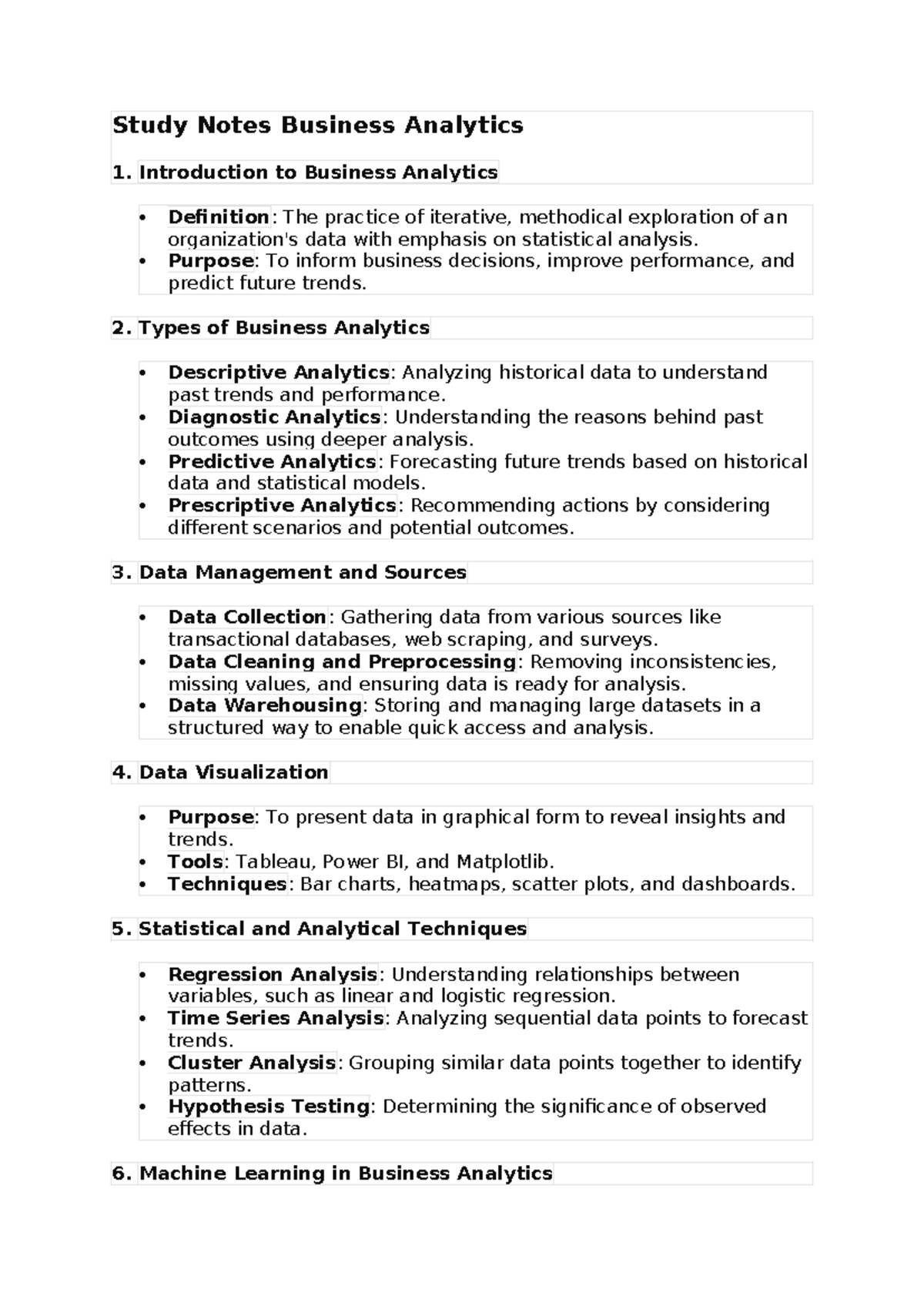 Business Analytics Study Notes (BA 101): Key Concepts & Techniques ...