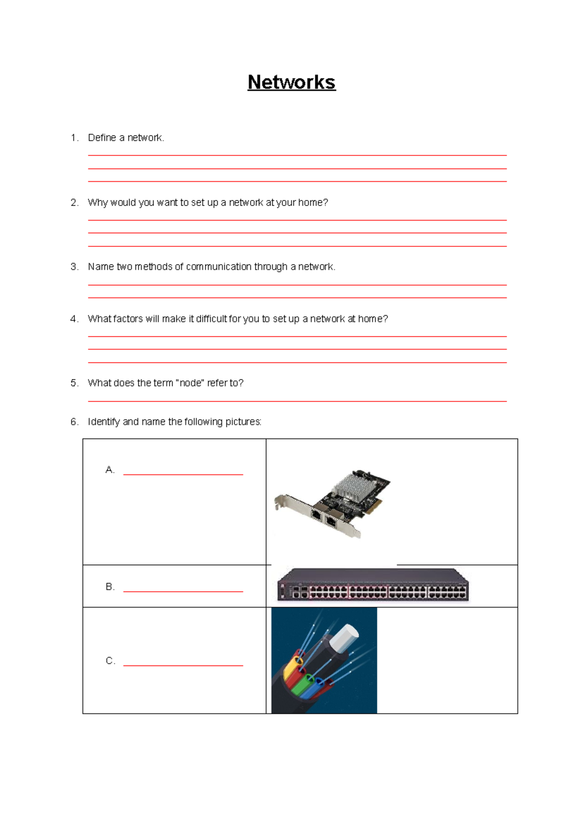 IT 10: Networks Worksheet and Communication Methods - Studocu