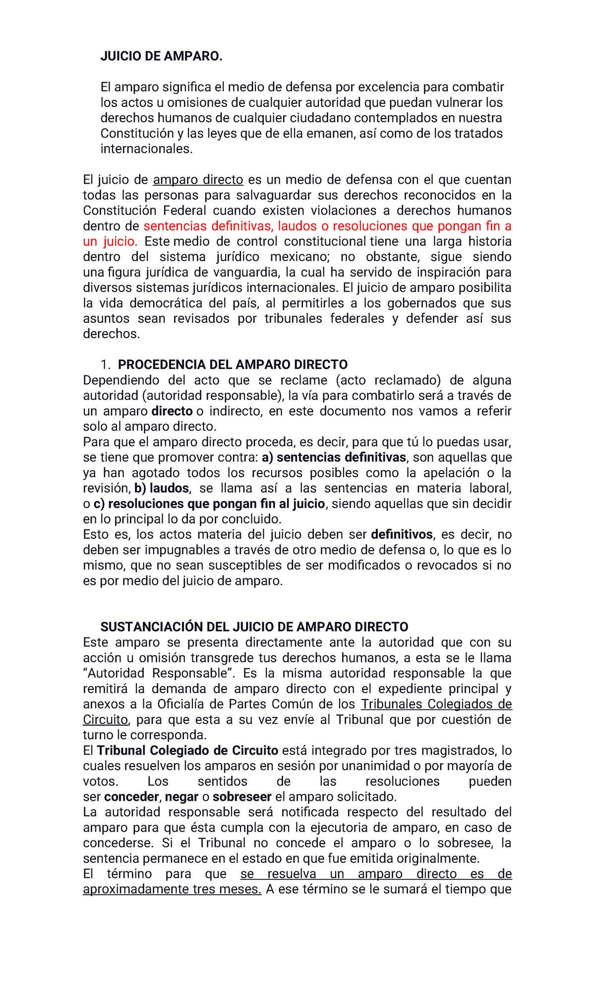 Amparo - JUICIO DE AMPARO. El amparo significa el medio de defensa por ...