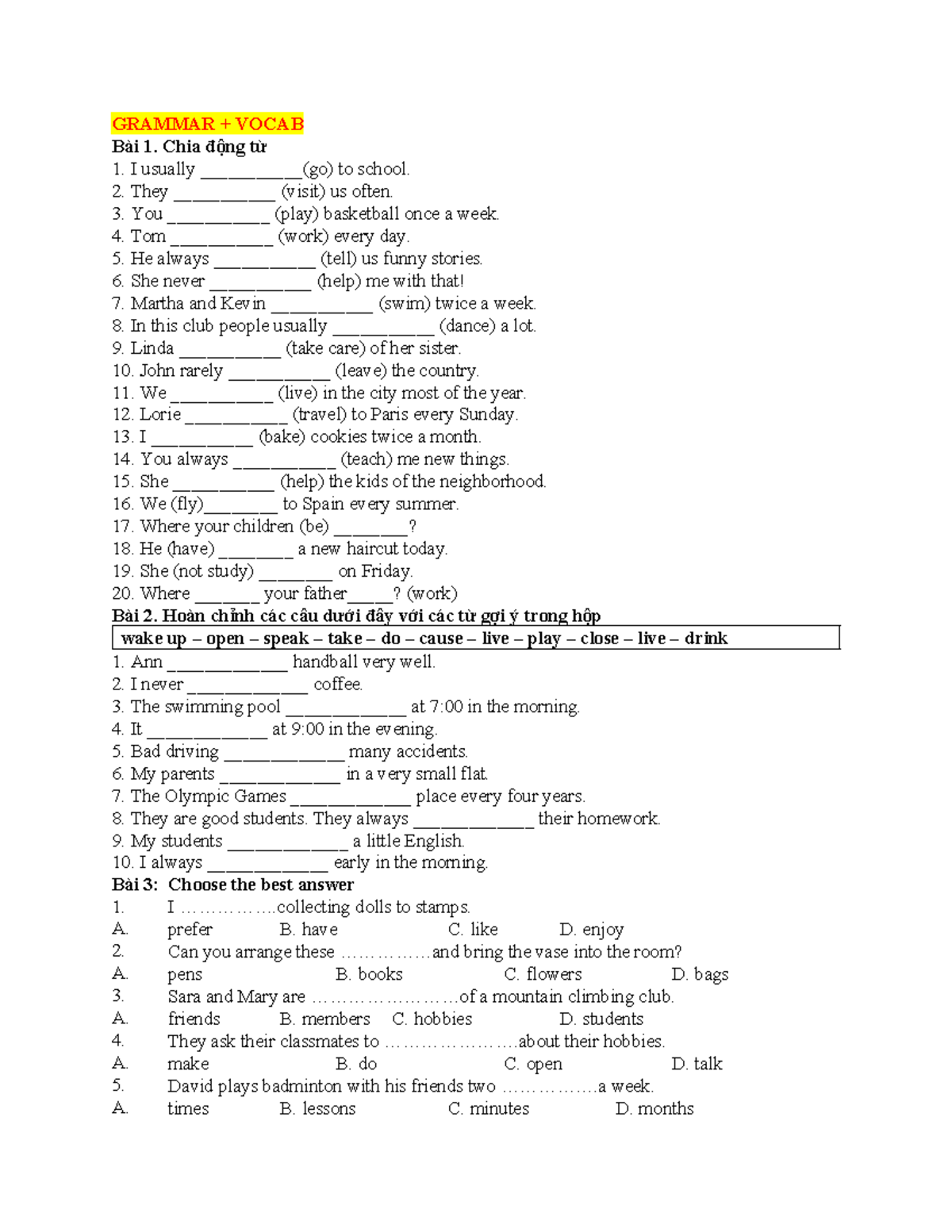 BT UNIT1 - Grammar and Vocabulary Exercises - Studocu