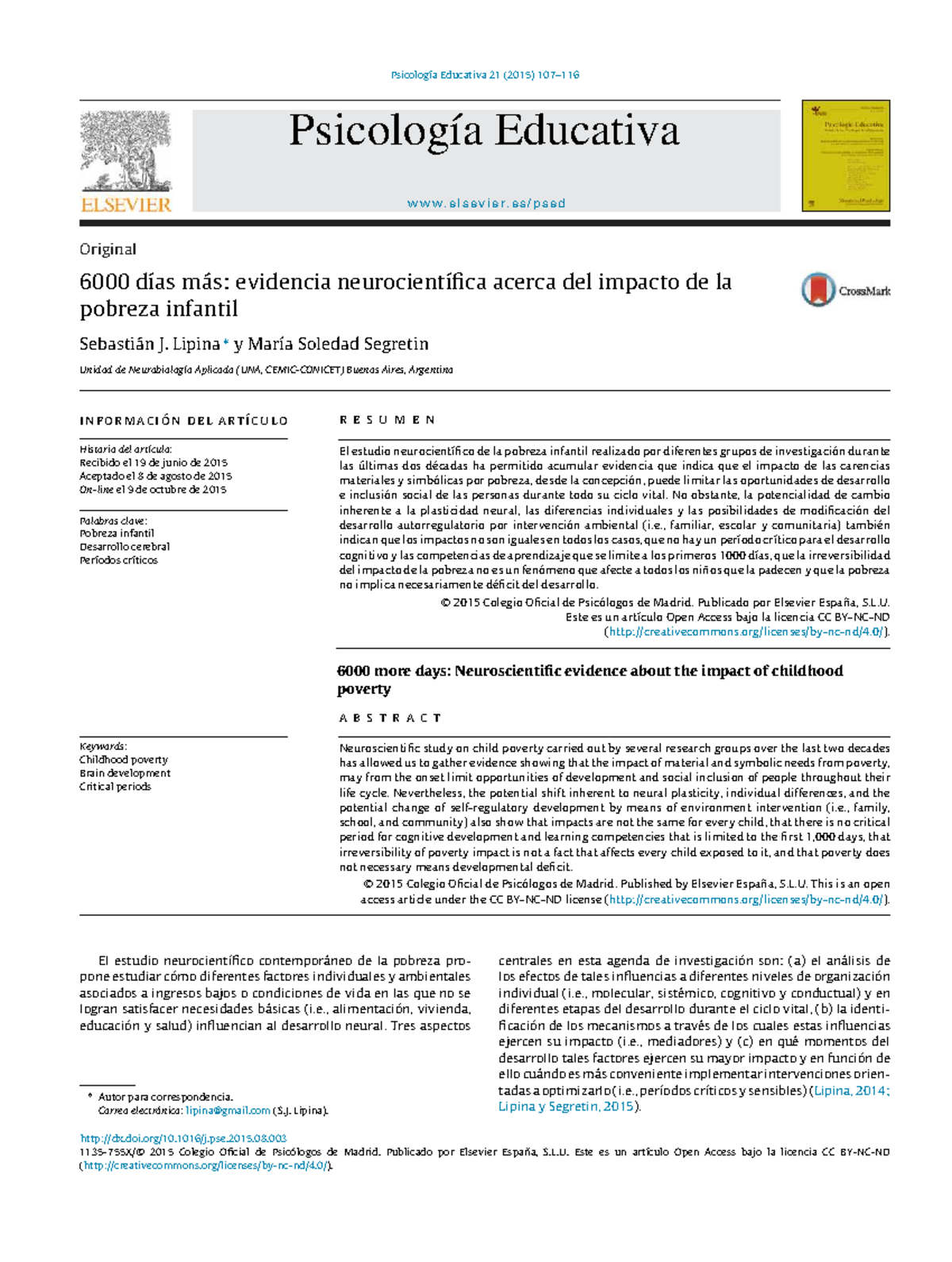 Psicología Educativa 21 (2015): Impacto de la Pobreza en el Desarrollo ...