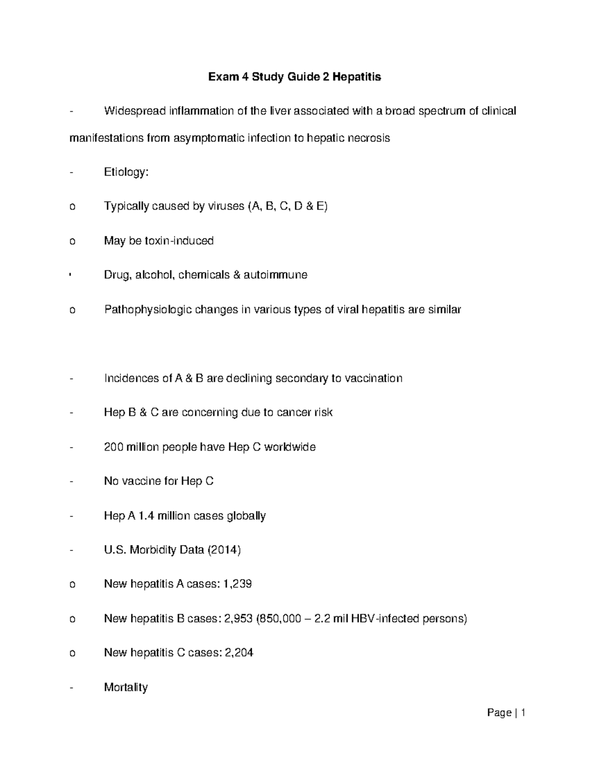Exam 4 Study Guide 2 Comprehensive Overview Of Hepatitis Types Studocu