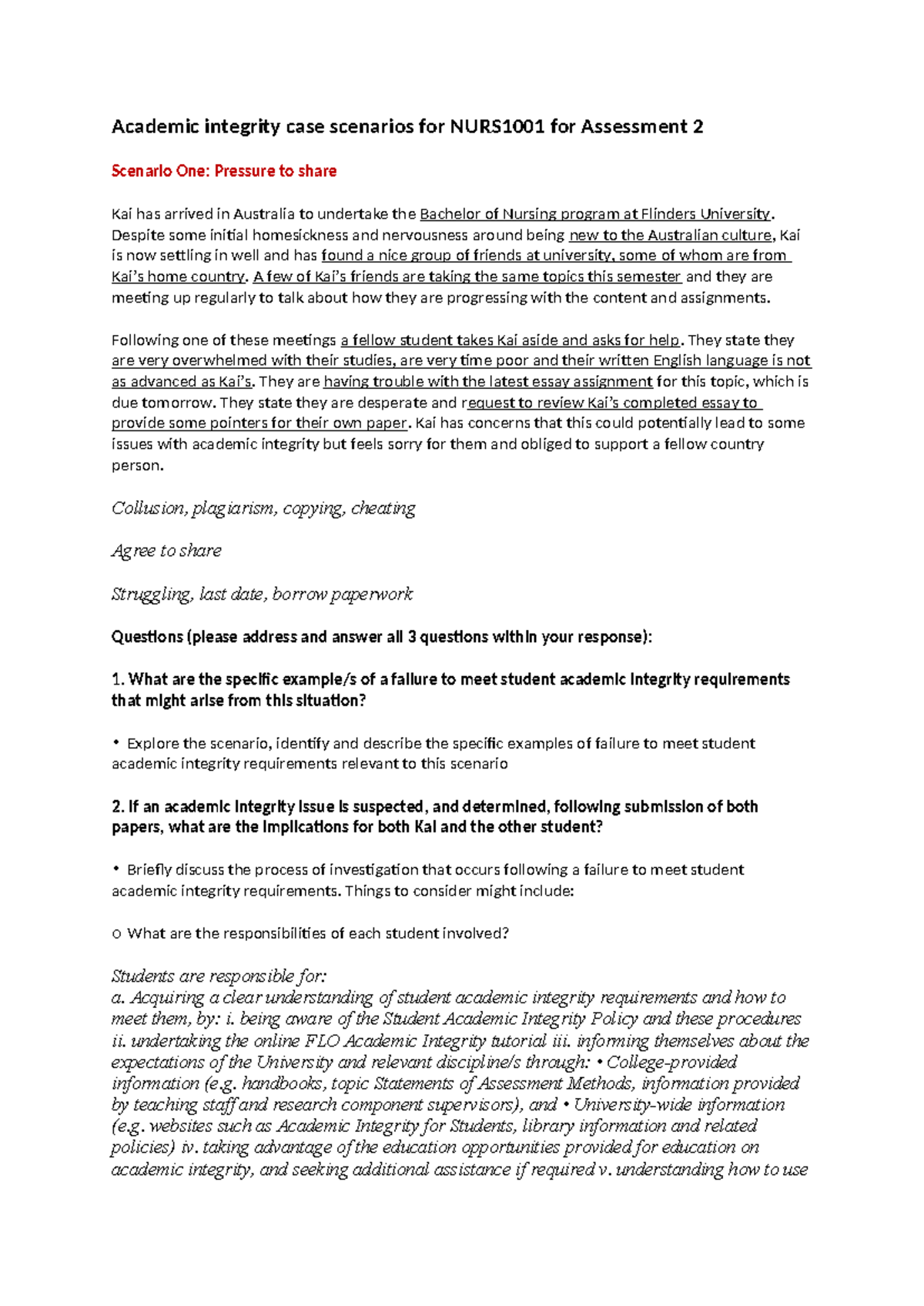 Academic integrity case scenarios - Despite some initial homesickness ...
