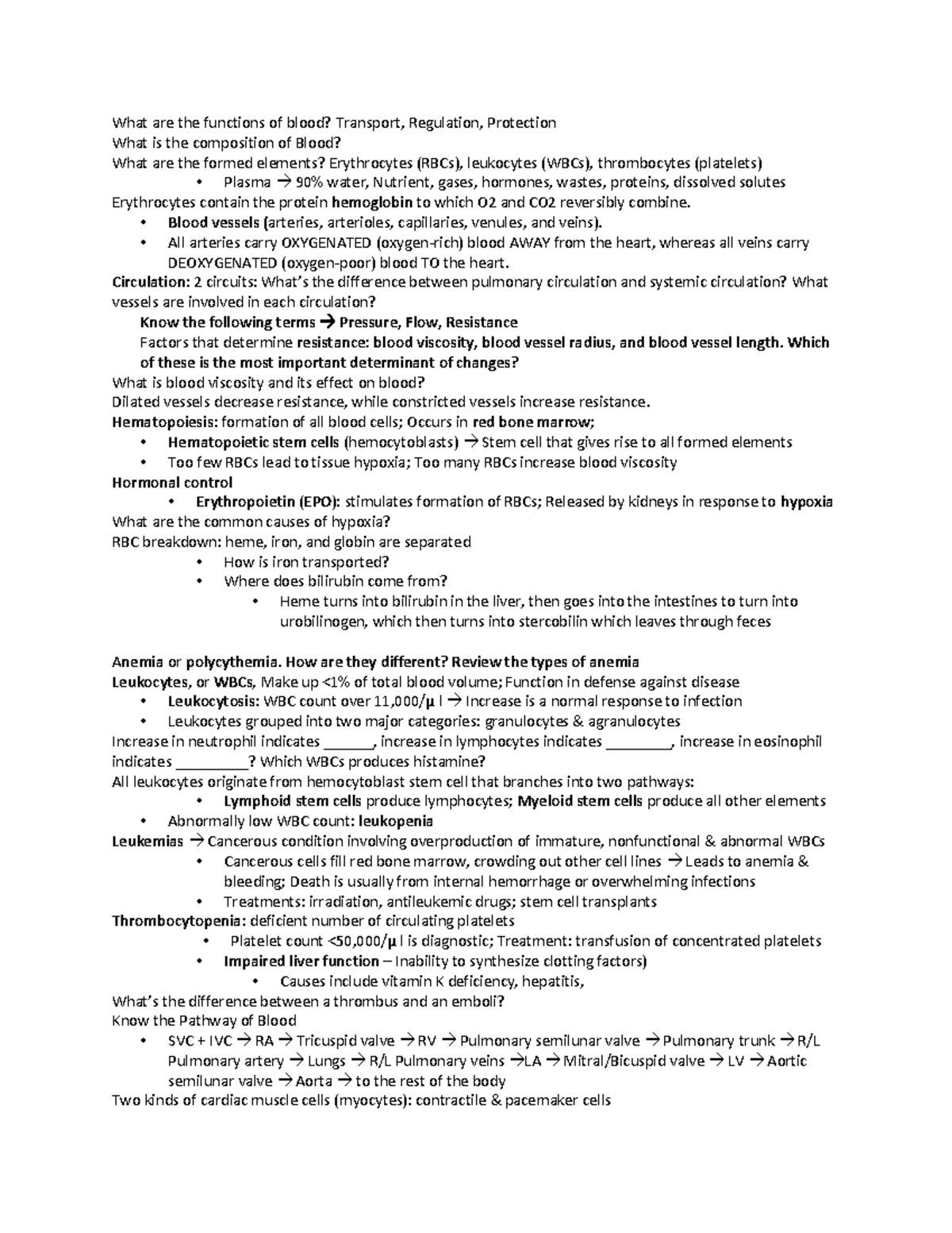 Blood Functions and Composition - Lecture Notes - Studocu