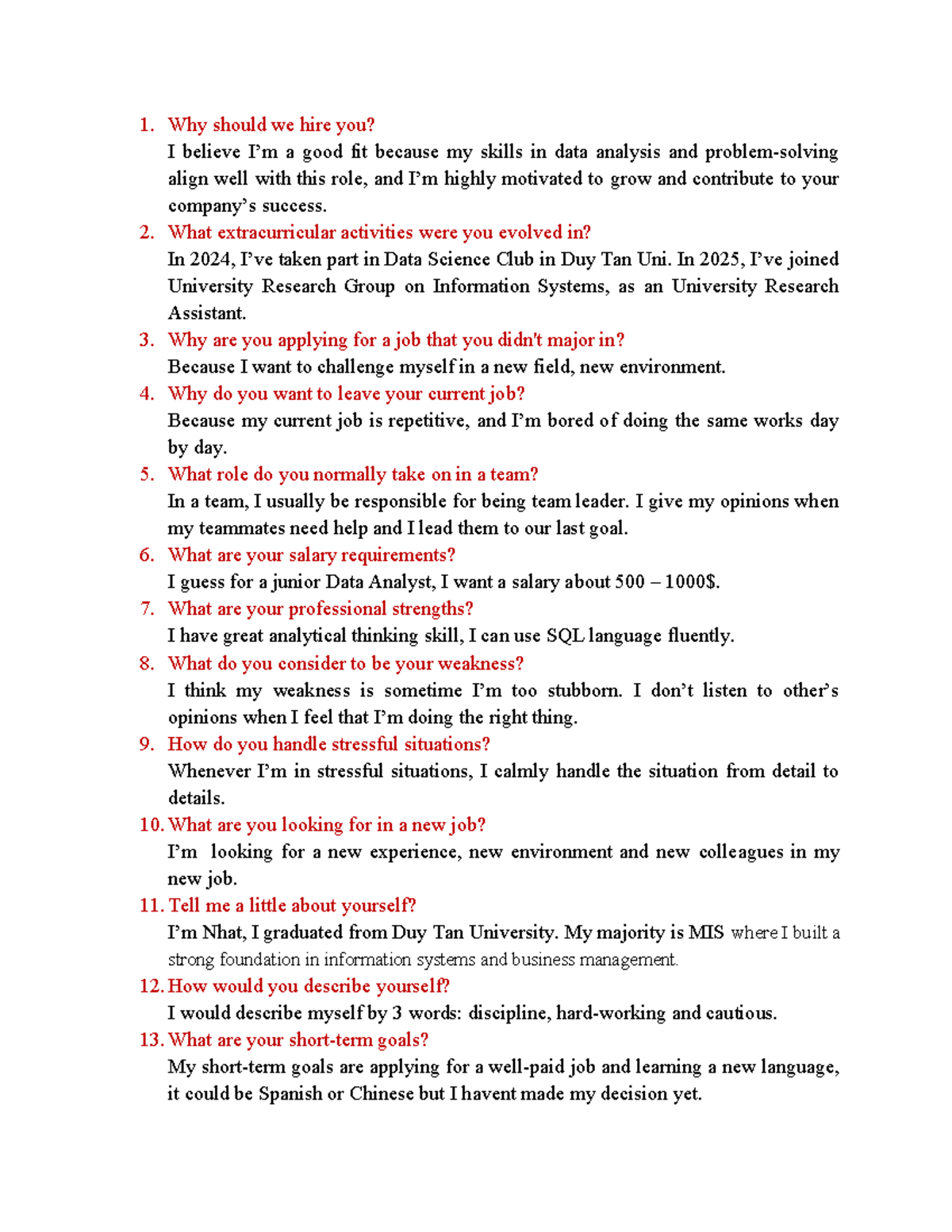 Ôn Speaking - ACSACS: Interview Preparation Guide - Studocu