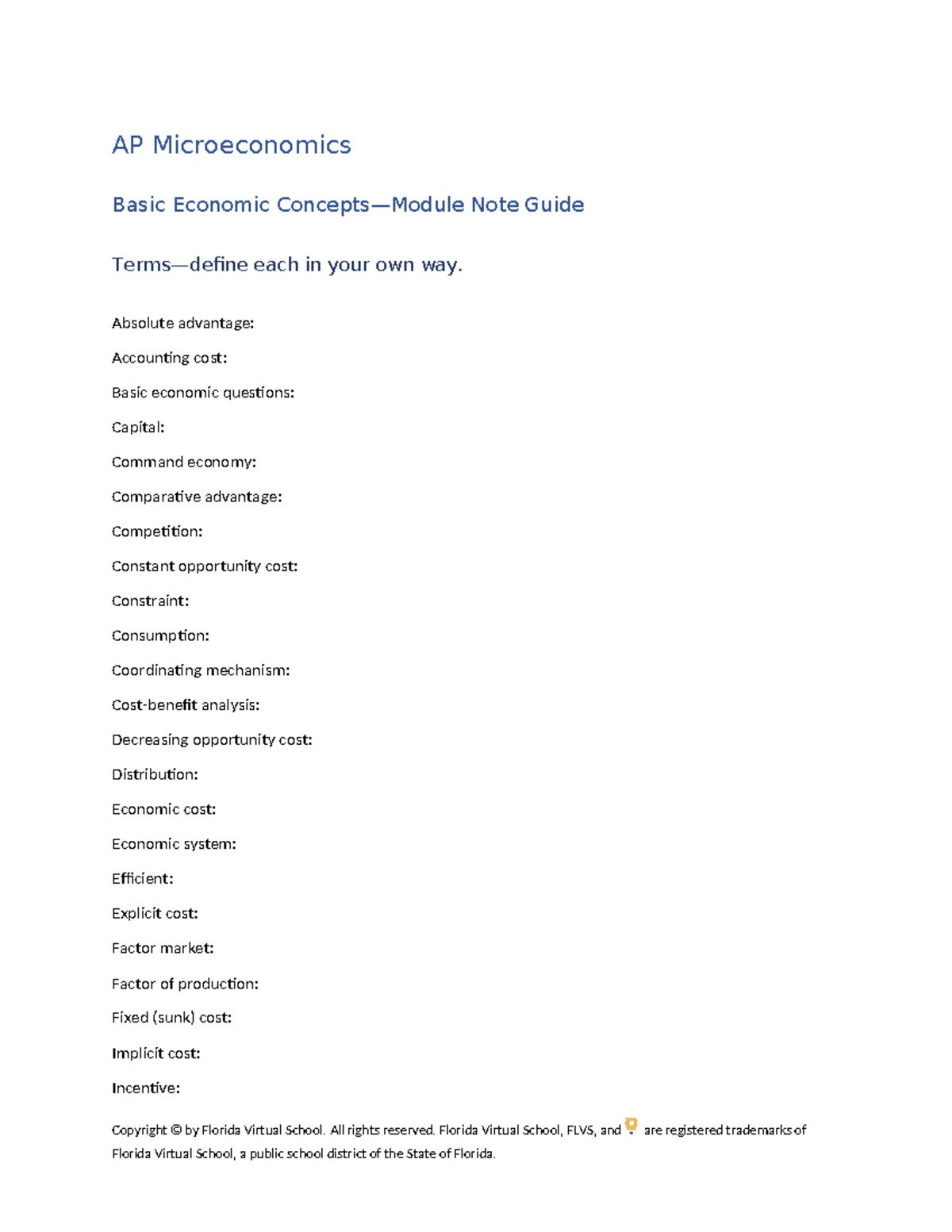 AP Microeconomics Basic Economic Concepts Note Guide - Studocu