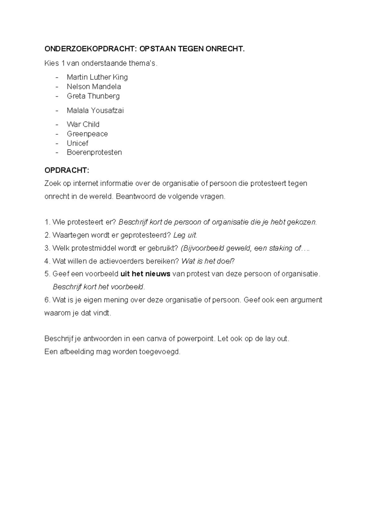Opdracht: Onderzoek naar Organisaties Tegen Onrecht - Studeersnel