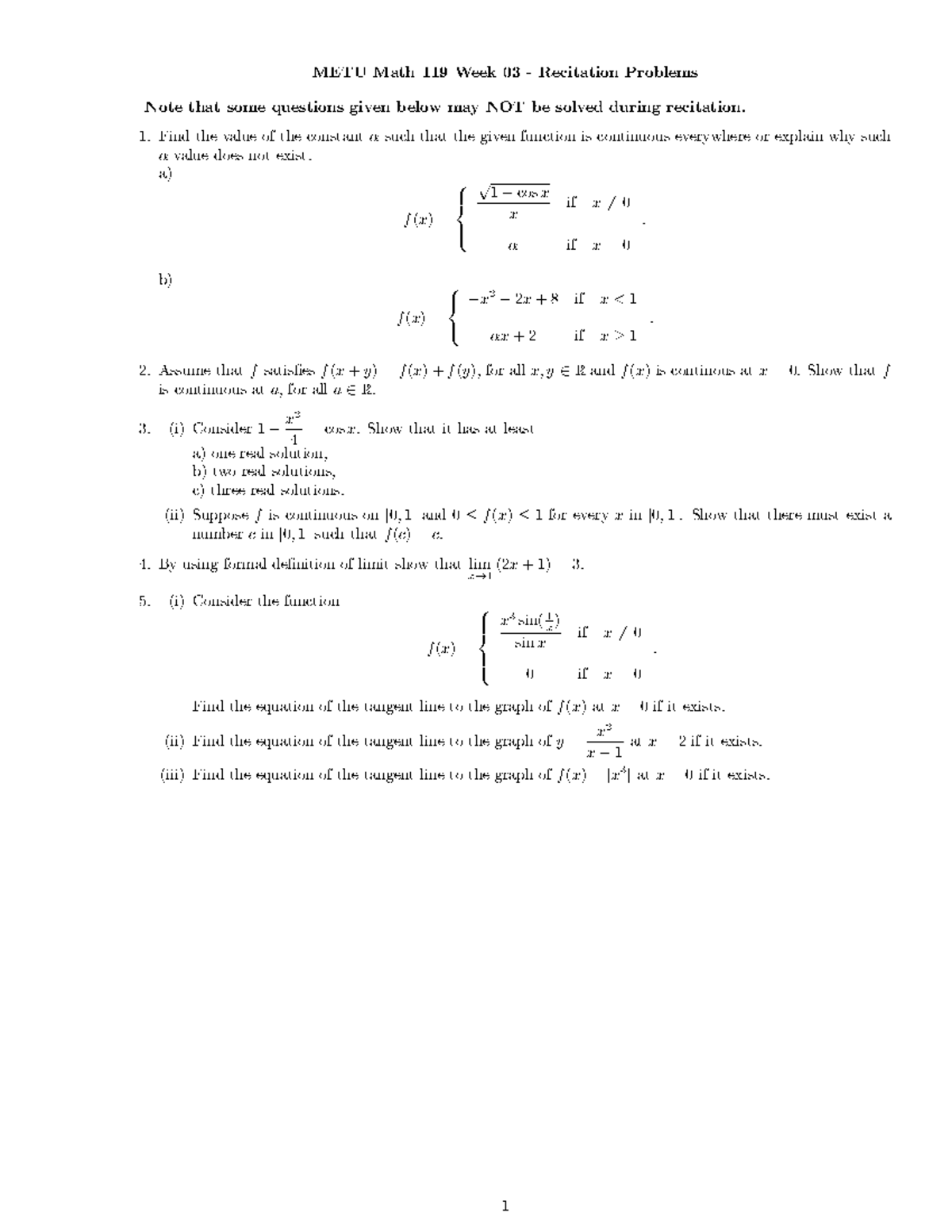 MATH 119 2022-1 Recitation Week 03 - METU Math 119 Week 03 - Recitation ...
