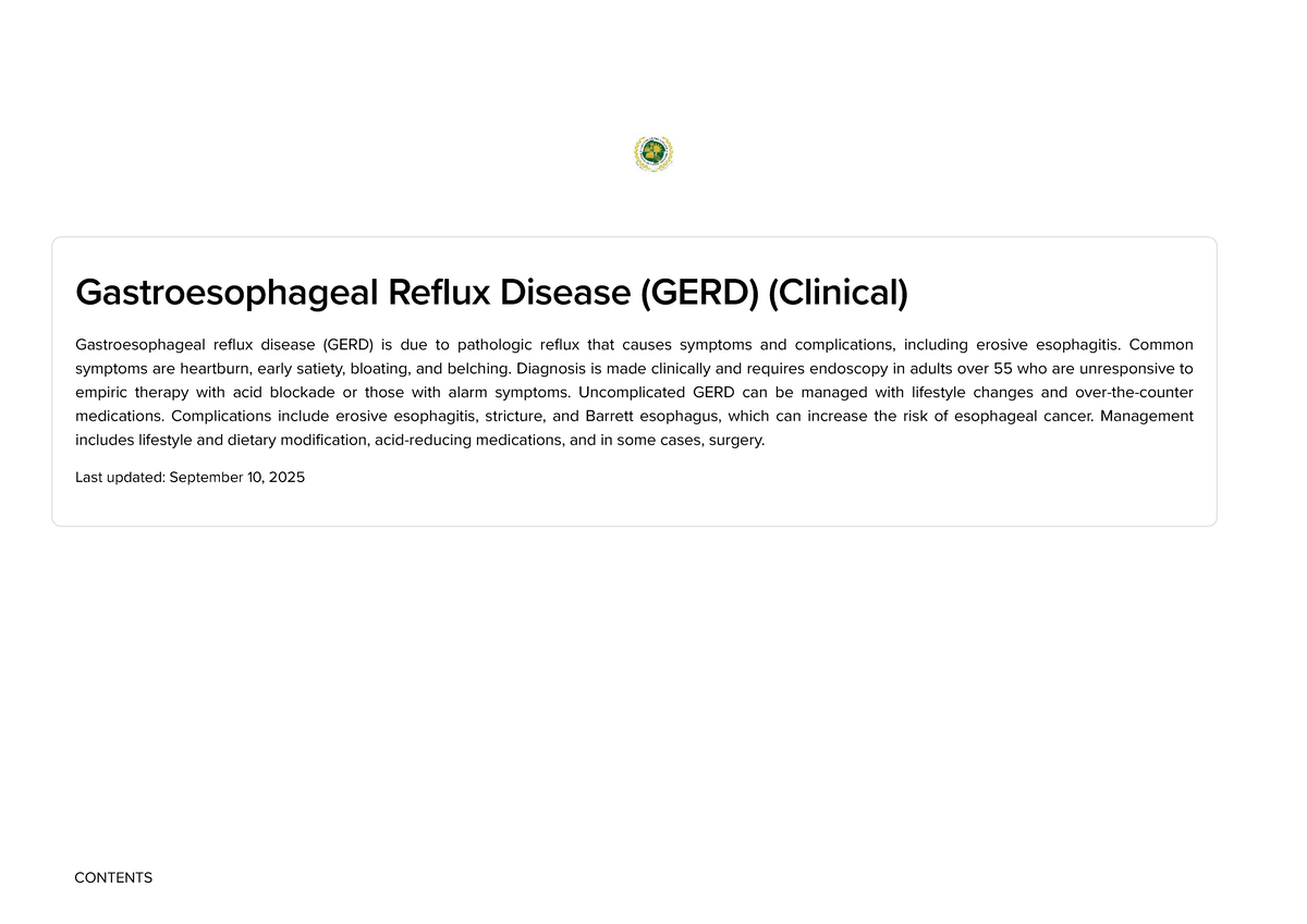 Clinical Overview of Gastroesophageal Reflux Disease (GERD) - Studocu