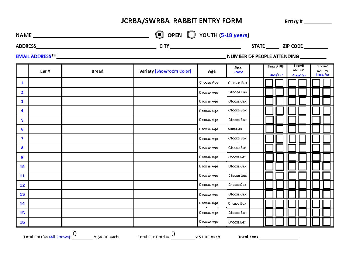 JCRBA Rabbit Entry Form (Youth) - Fillable Version - Studocu