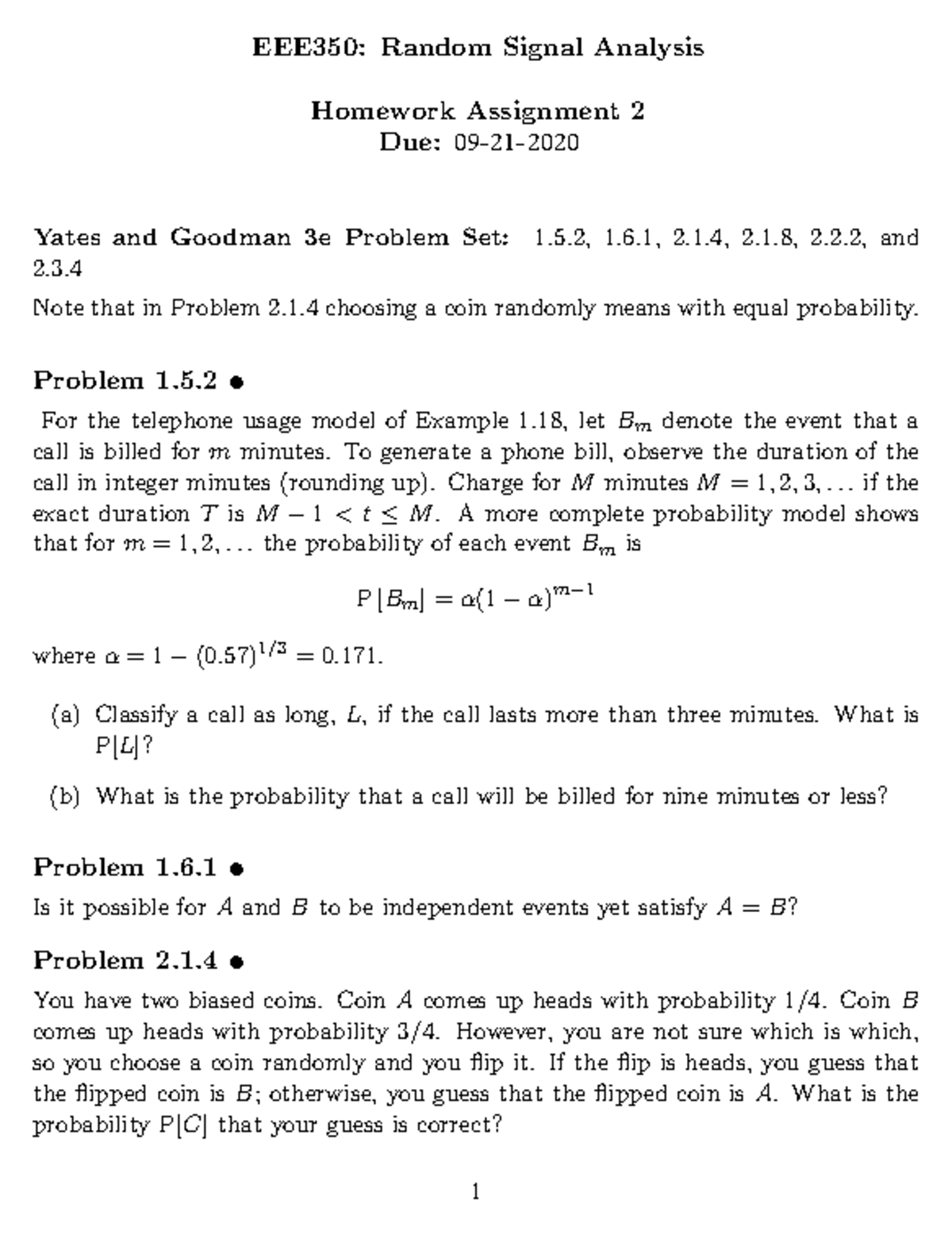 EEE350: Random Signal Analysis - Homework Assignment 2 Solutions - Studocu
