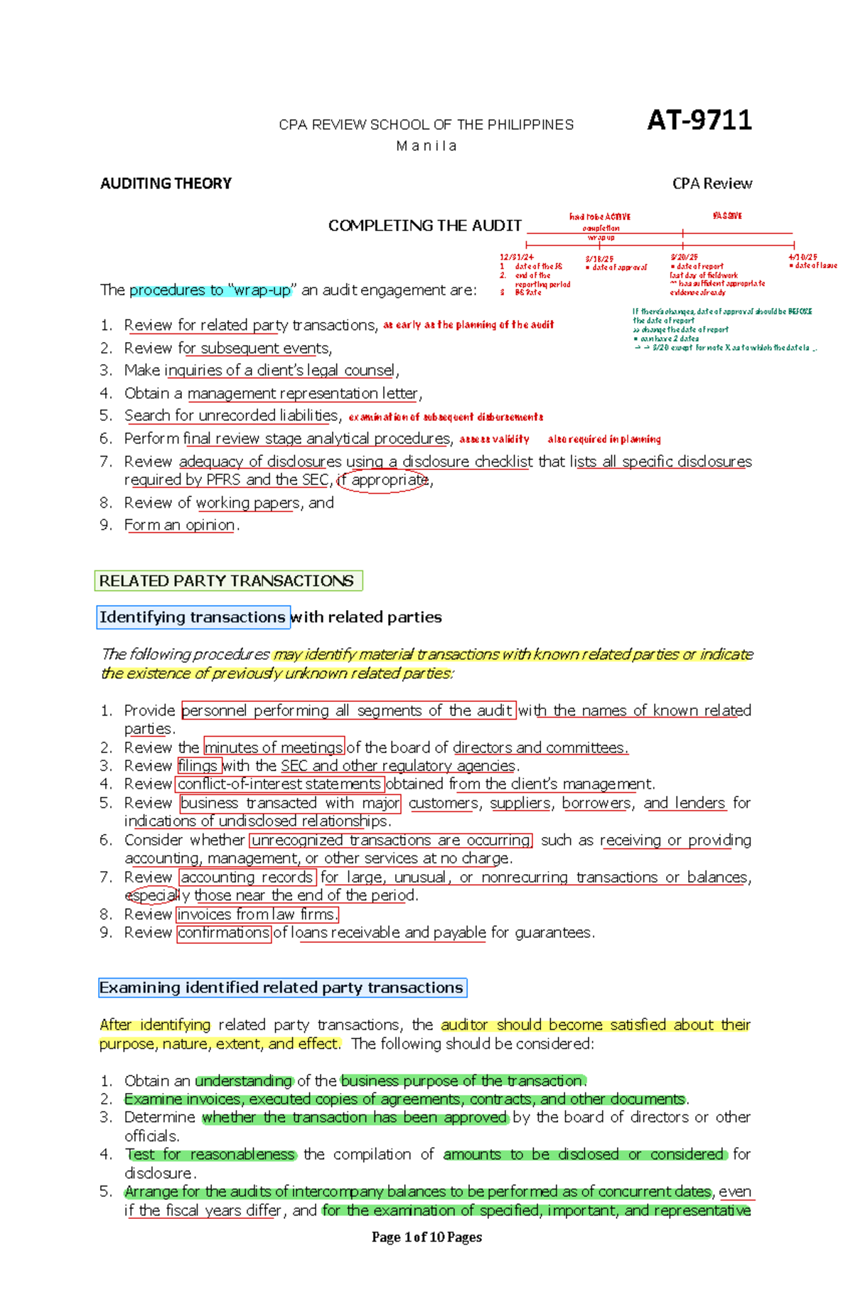 AT-9711: Comprehensive Guide to Auditing Theory and Procedures - Studocu