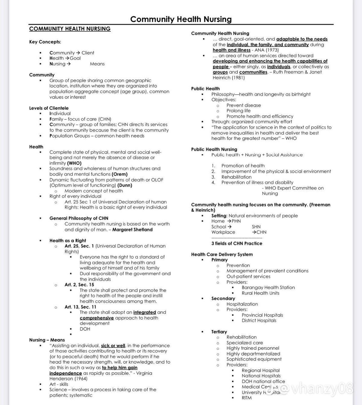 Community Health Nursing (CHN) Key Concepts and PNLE Review Notes - Studocu