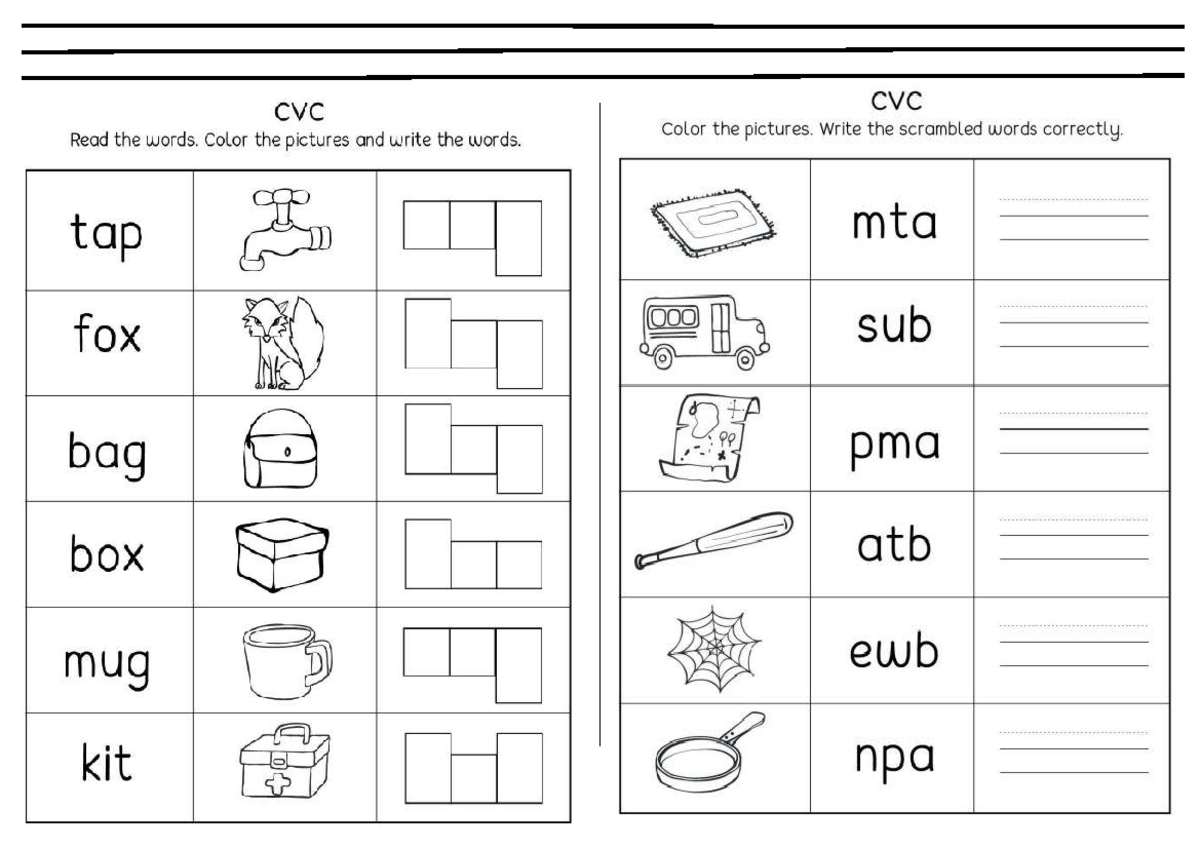 CVC Worksheets - Engaging Learning Activity Sheets for Kids - Studocu