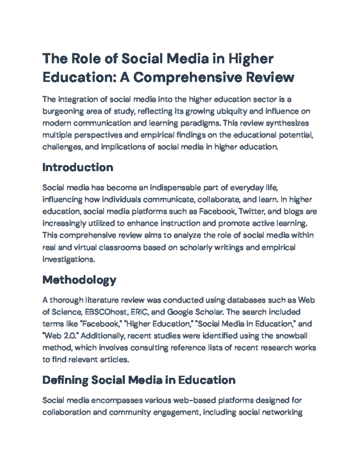 The Role of Social Media in Higher Education: A Comprehensive Review ...