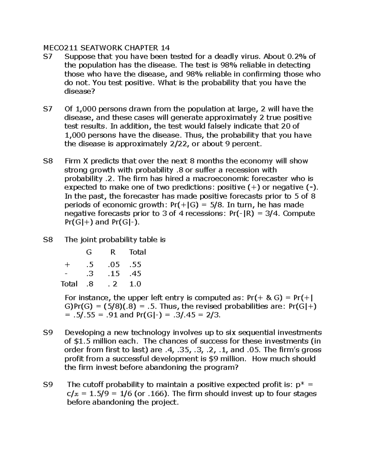 2MECO211 Seatwork: Probability Analysis and Economic Forecasting - Studocu