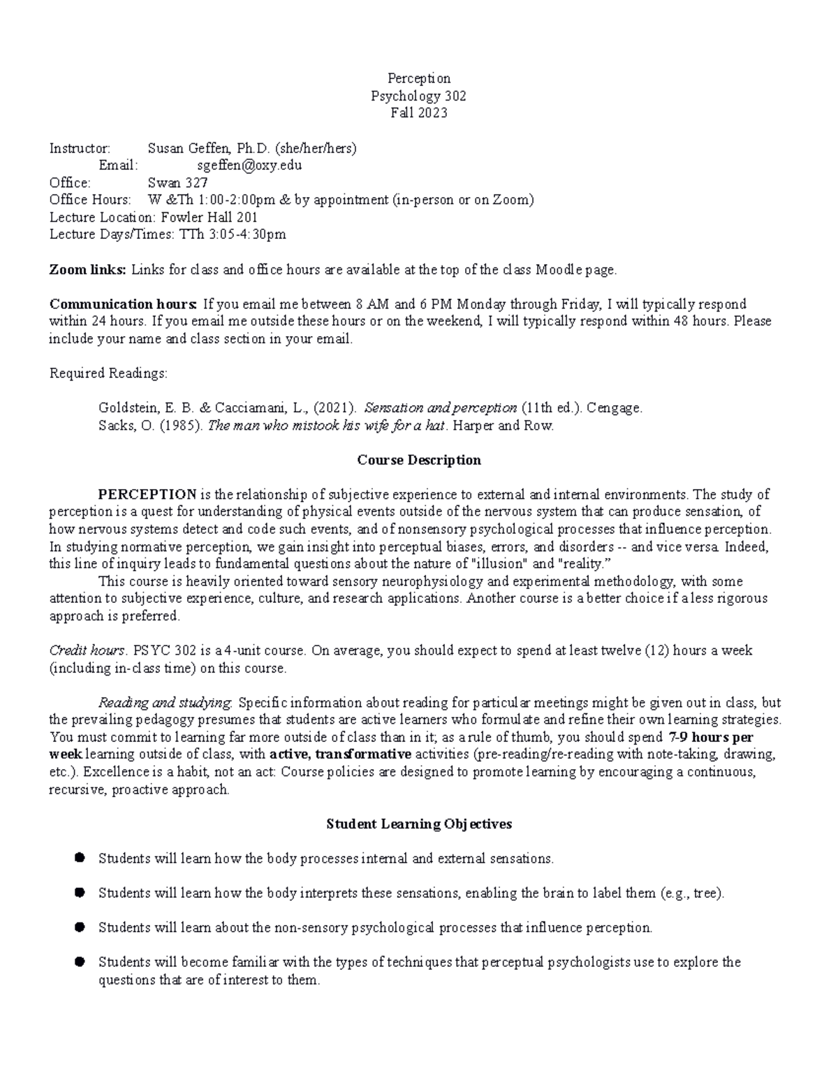 PSYC 302: Lecture Notes on Perception for Fall 2023 - Studocu