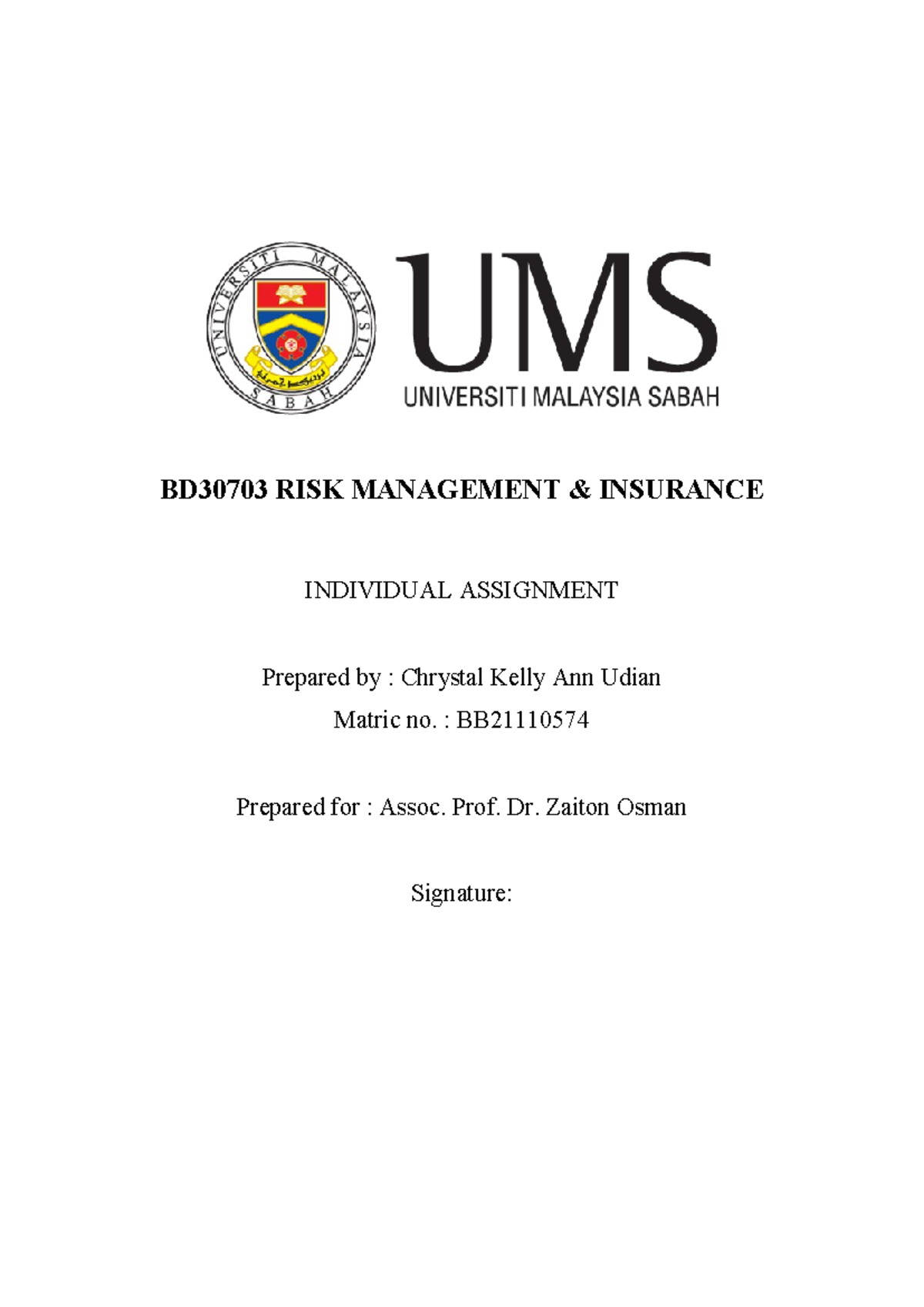 BD30703 Risk Management & Insurance: Individual Assignment Case Studies ...