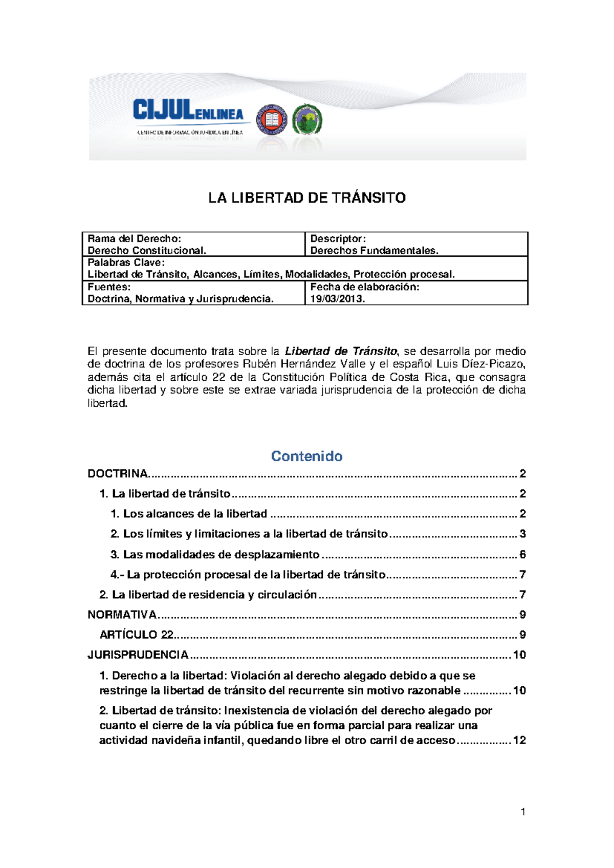 La Libertad de Tránsito: Análisis y Perspectivas Const. 2013 - Studocu