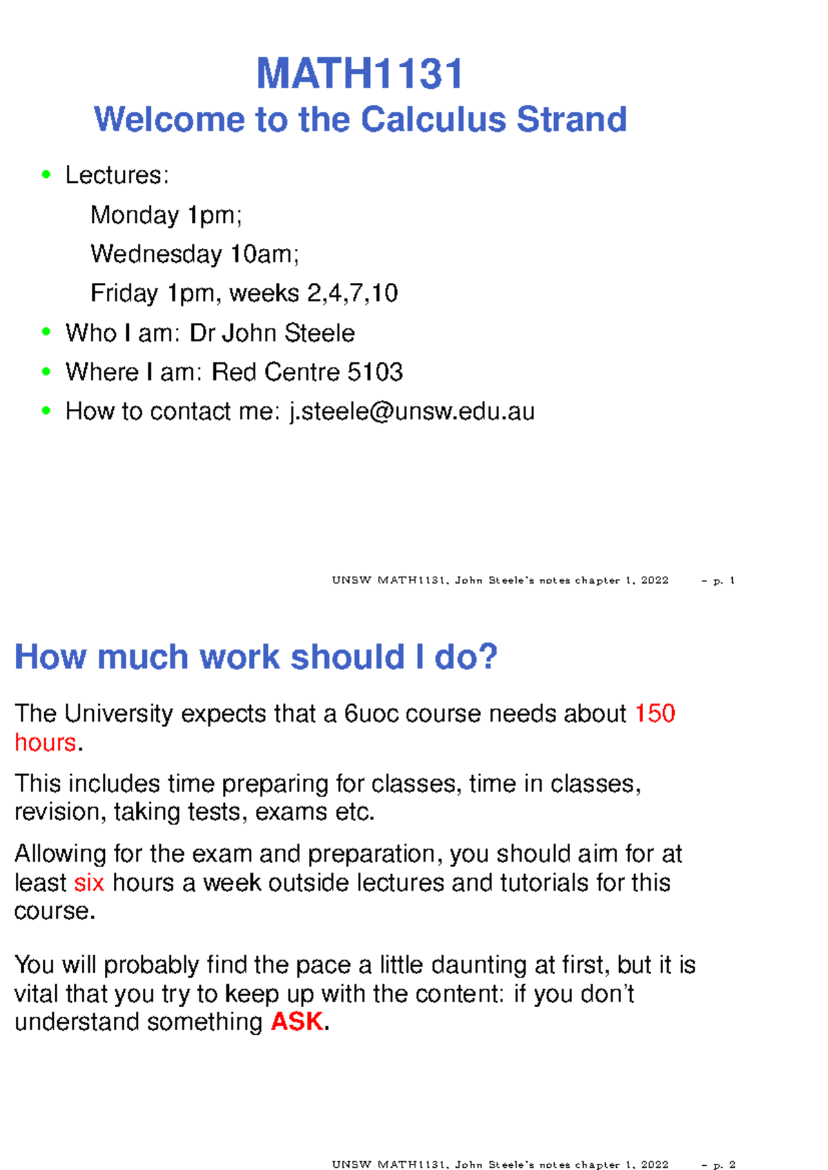 MATH1131 Calculus Chapter 1 PowerPoint Slides Overview - Studocu