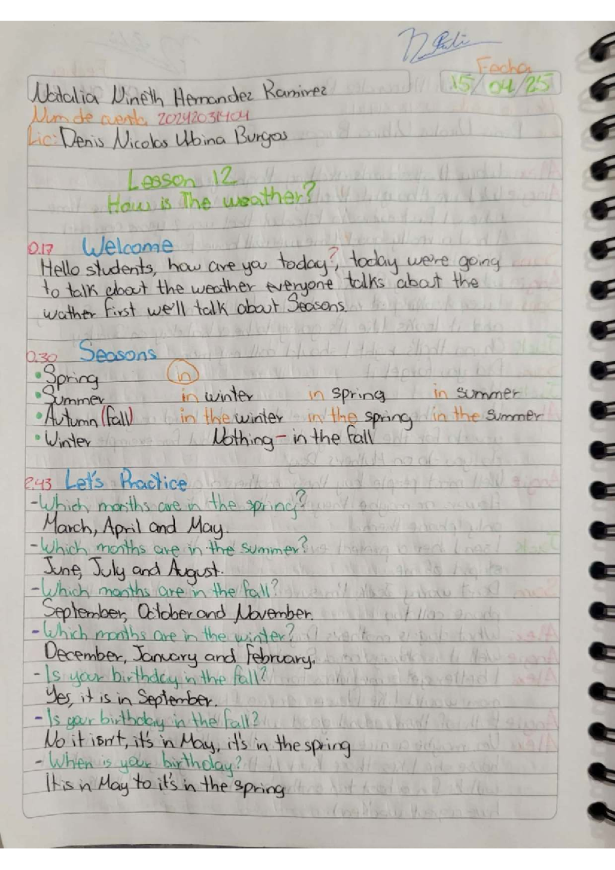 Lesson 12: How is the Weather? - Notes by Natalia Nineth Hernandez ...