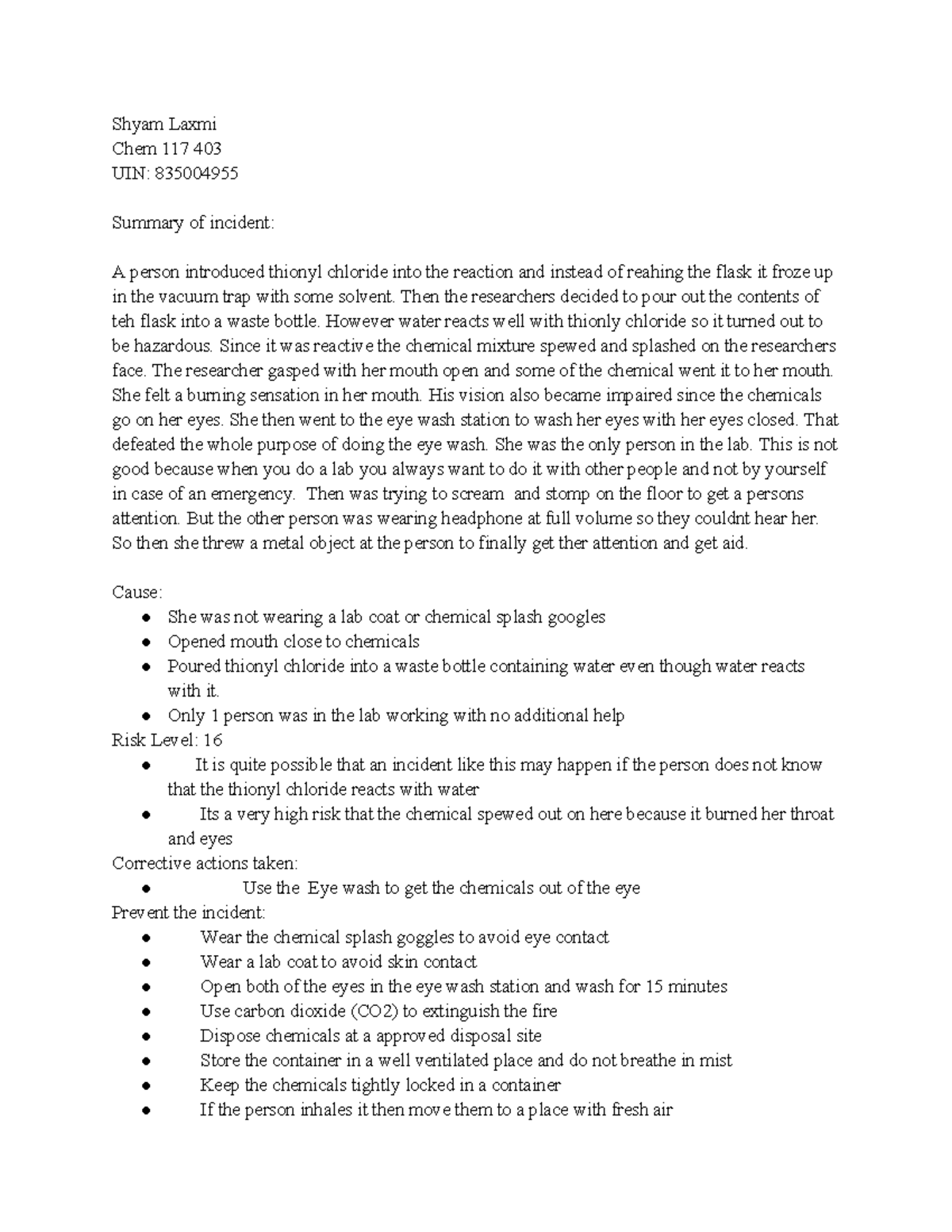 RAMP risk assesment - This is the prelab and the risk assessment for ...
