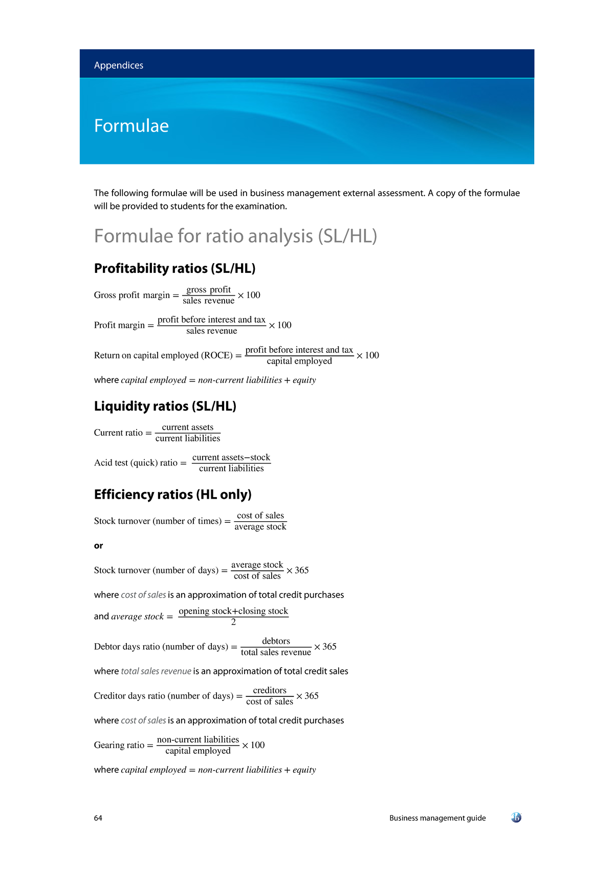 BM - External Assessment Formulae for Business Management - Studocu