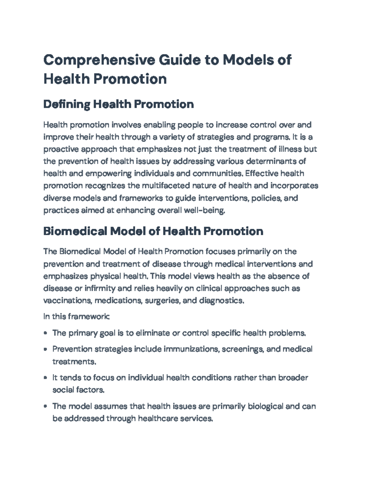 Comprehensive Overview of Health Promotion Models and Frameworks - Studocu