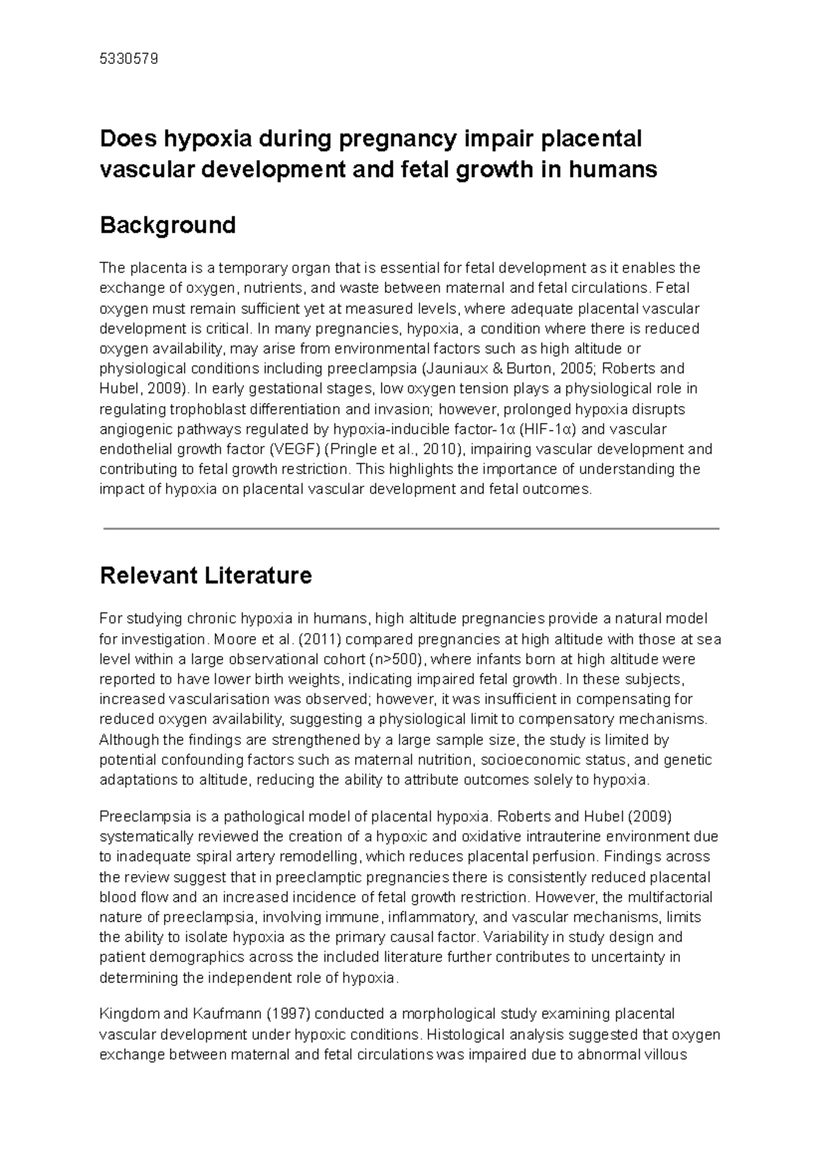 5330579 Impact of Hypoxia on Placental Vascular Development and Fetal ...