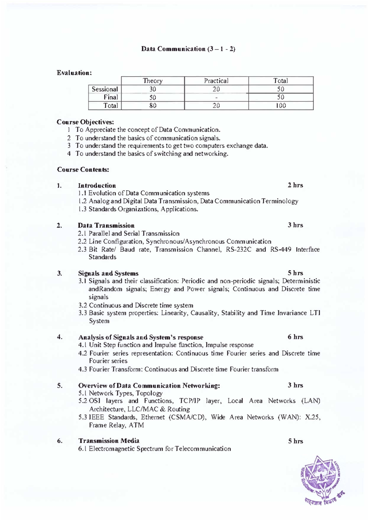 DATA 301 - Final Exam Syllabus on Data Communication and Networking ...
