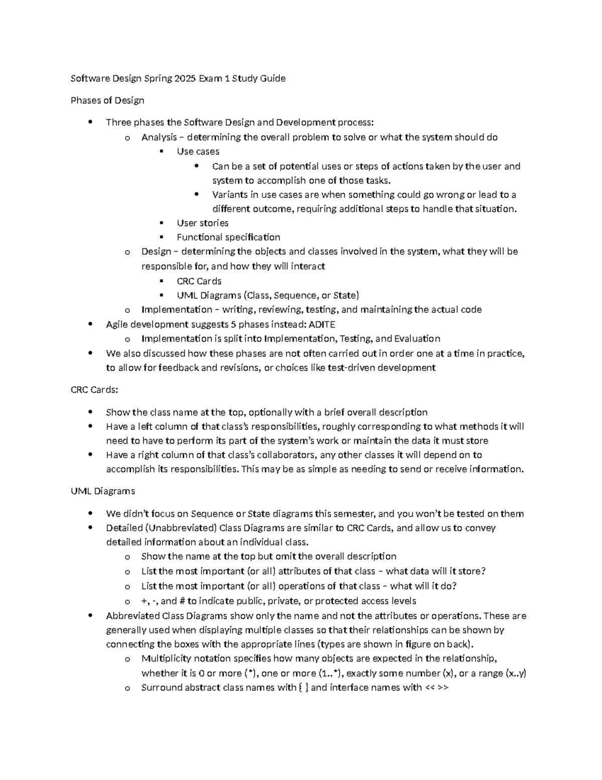 Software Design Spring 2025 Exam 1 Study Guide and Key Concepts ...
