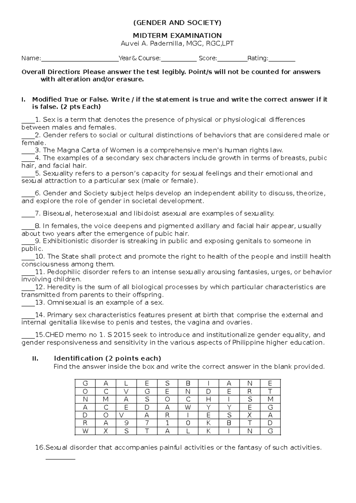 G&S Midterm Exam - Gender and Society (G&S 101) - Studocu